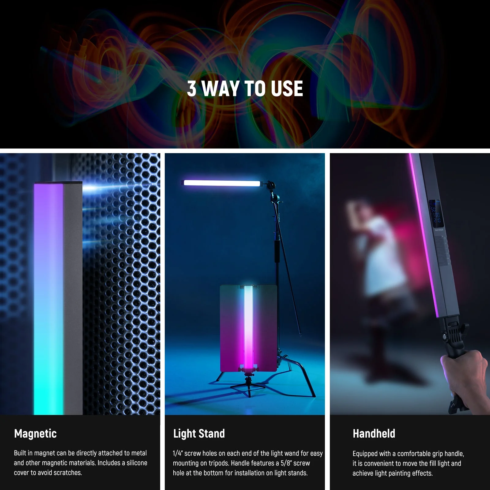 NEEWER RGB2 Magnetic Handheld Light Stick with Barndoor Handle - Image 7