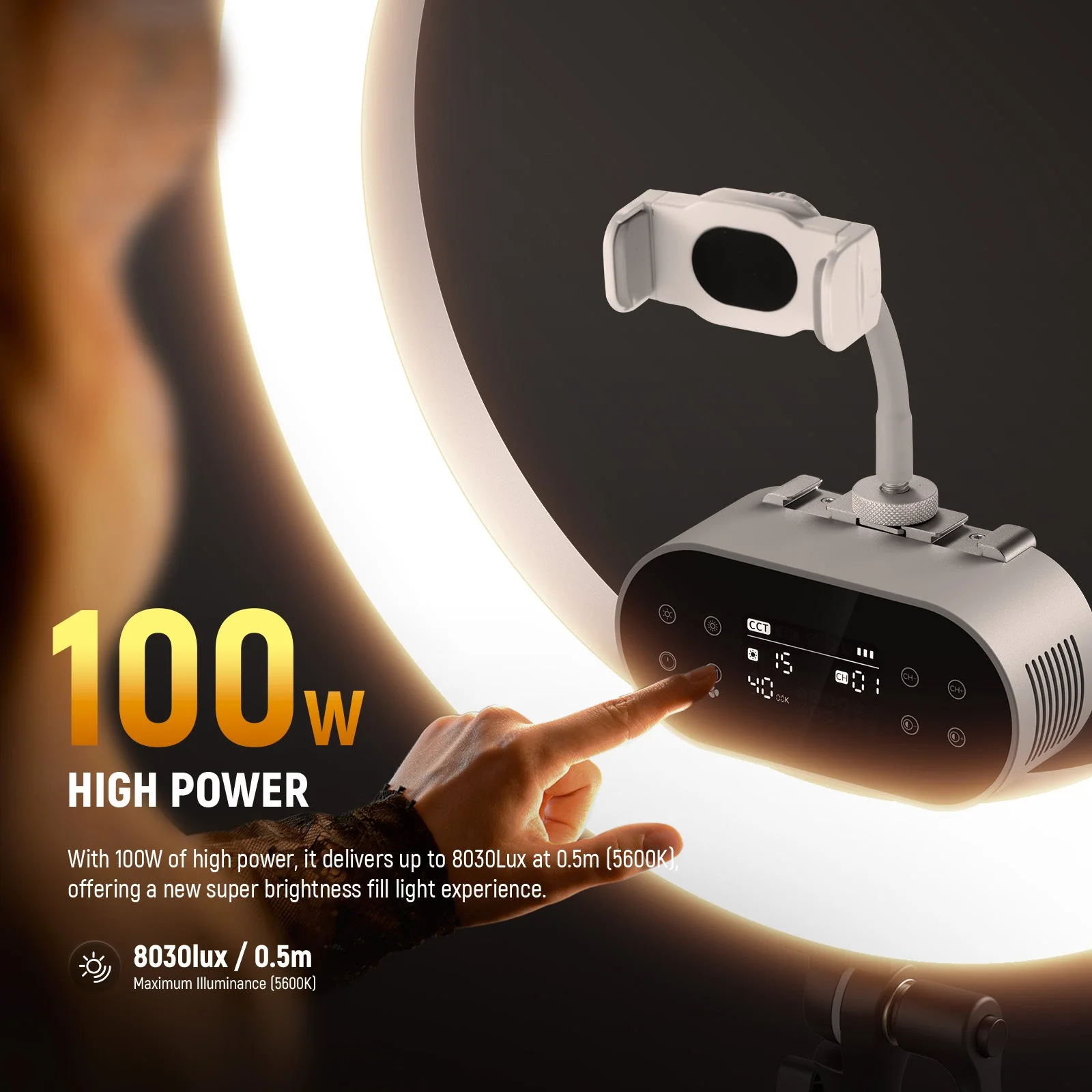 NEEWER RH100B 19" 100W High Power LED Ring Light Kit - Image 2