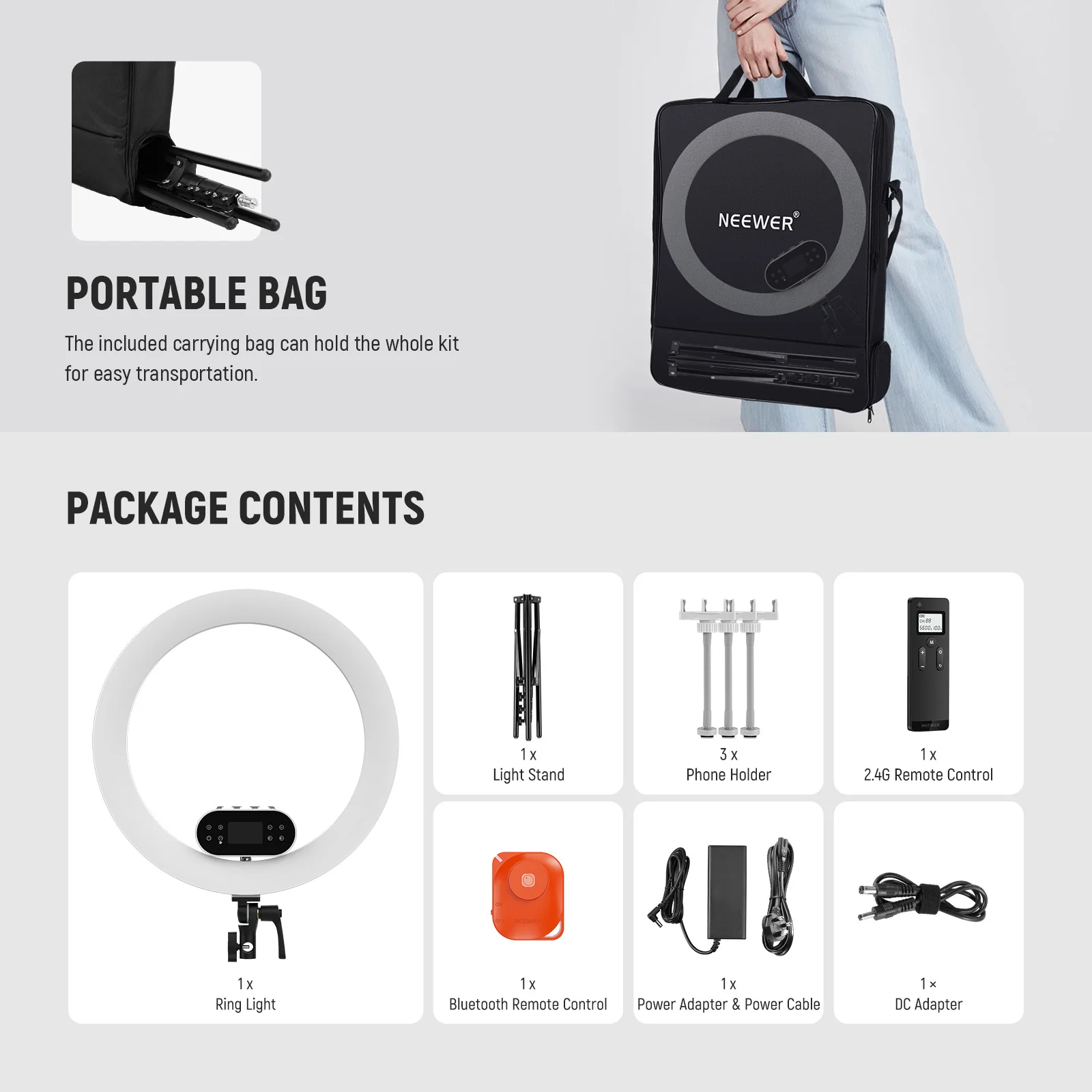 NEEWER RH100B 19" 100W High Power LED Ring Light Kit - Image 9