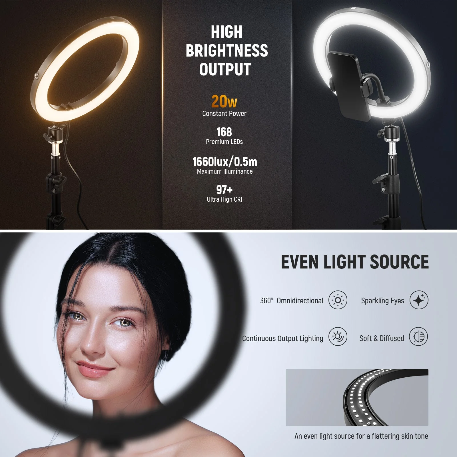 NEEWER RH10B 10" 20W LED Ring Light Kit - Image 2
