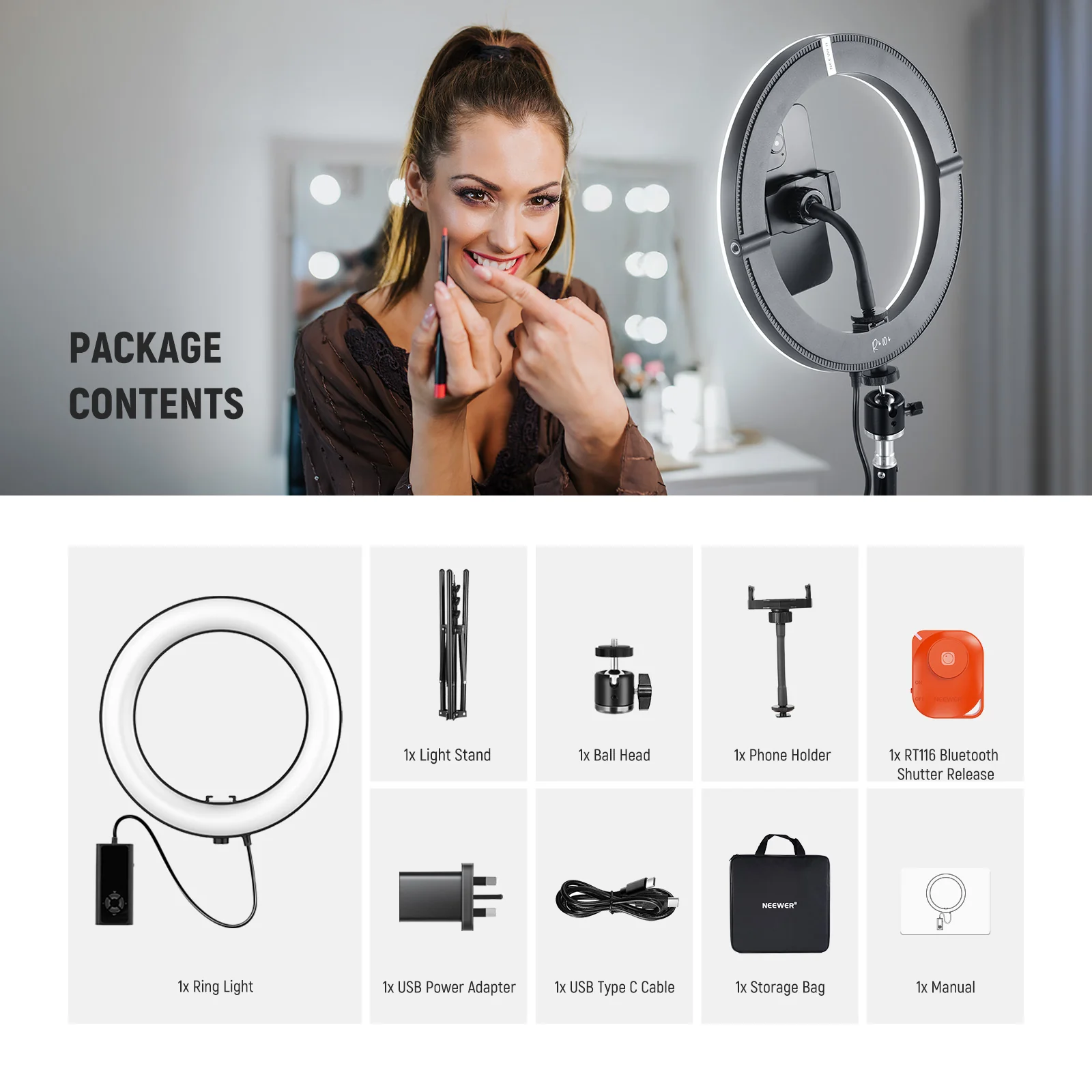 NEEWER RH10B 10" 20W LED Ring Light Kit - Image 9
