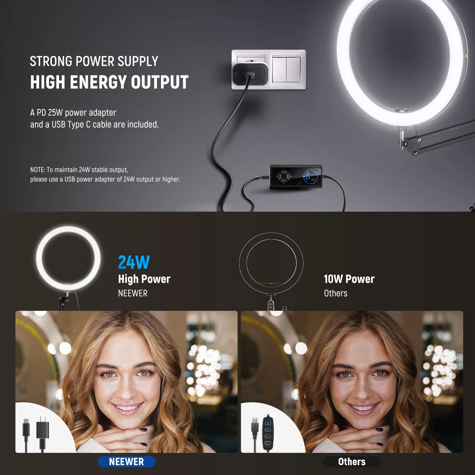 NEEWER RH12B 12" 24W High Power LED Ring Light with Foldable Stand - Image 3