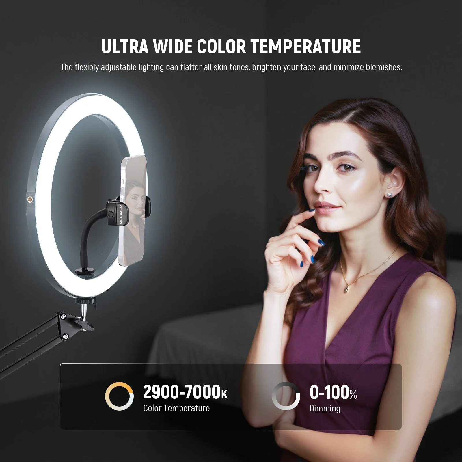 NEEWER RH12B 12" 24W High Power LED Ring Light with Foldable Stand - Image 6