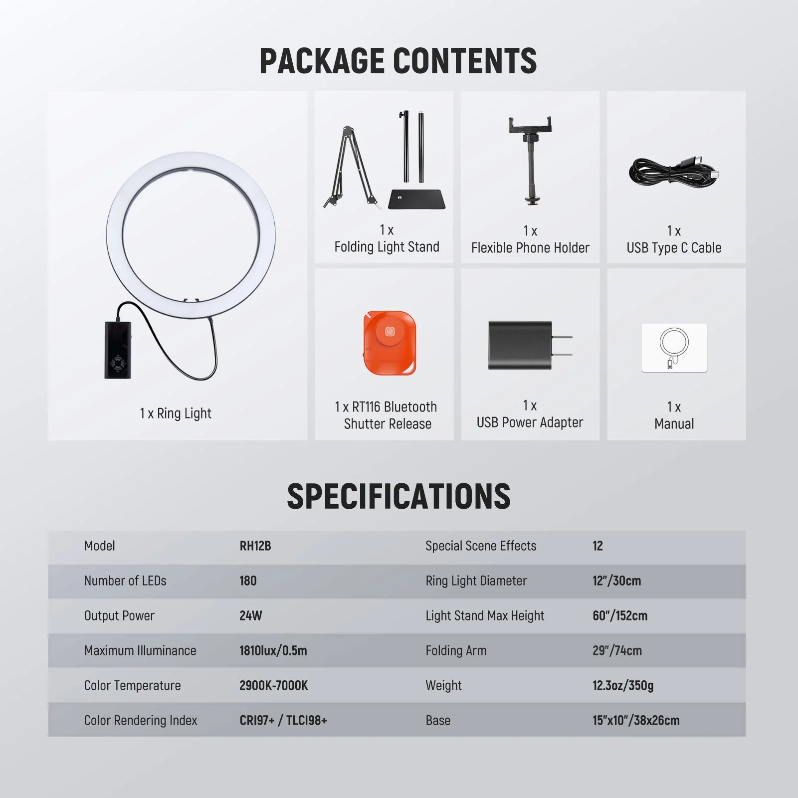 NEEWER RH12B 12" 24W High Power LED Ring Light with Foldable Stand - Image 9