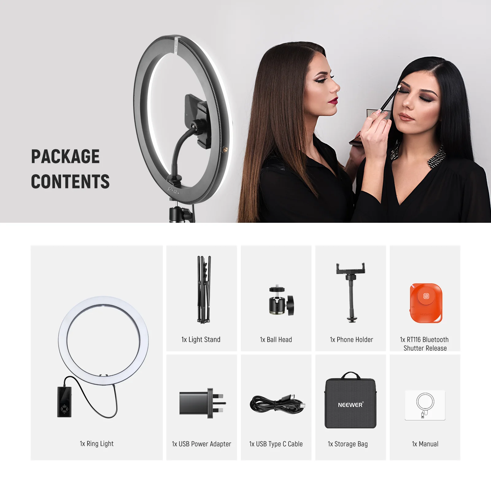 NEEWER RH12B 12" 2900K-7000K Bi-Color LED Ring Light Kit with Stand - Image 9
