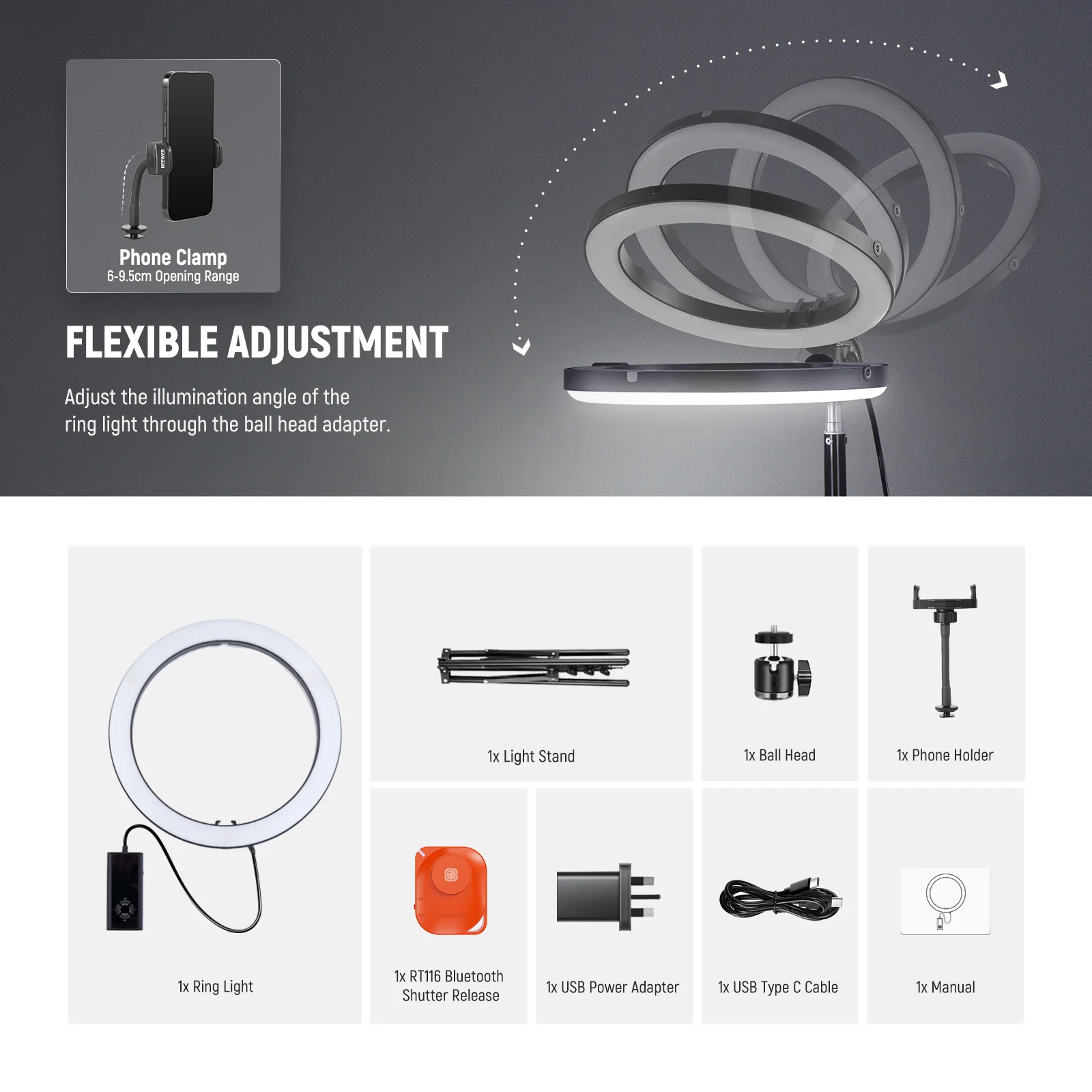 NEEWER RH12C 12" 24W High Power RGB LED Ring Light - Image 9