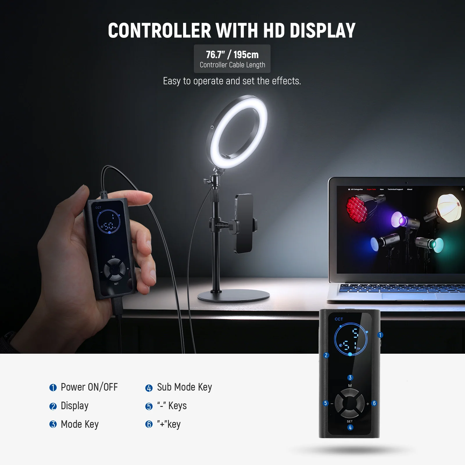 NEEWER High Power Bi-Color Desk Ring Light with Stand - Image 25