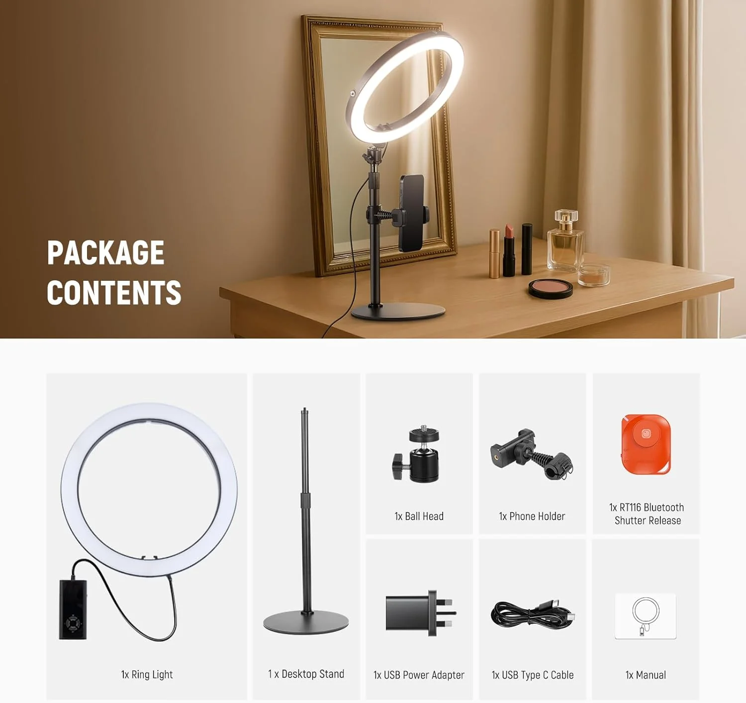 NEEWER High Power Bi-Color Desk Ring Light with Stand - Image 27