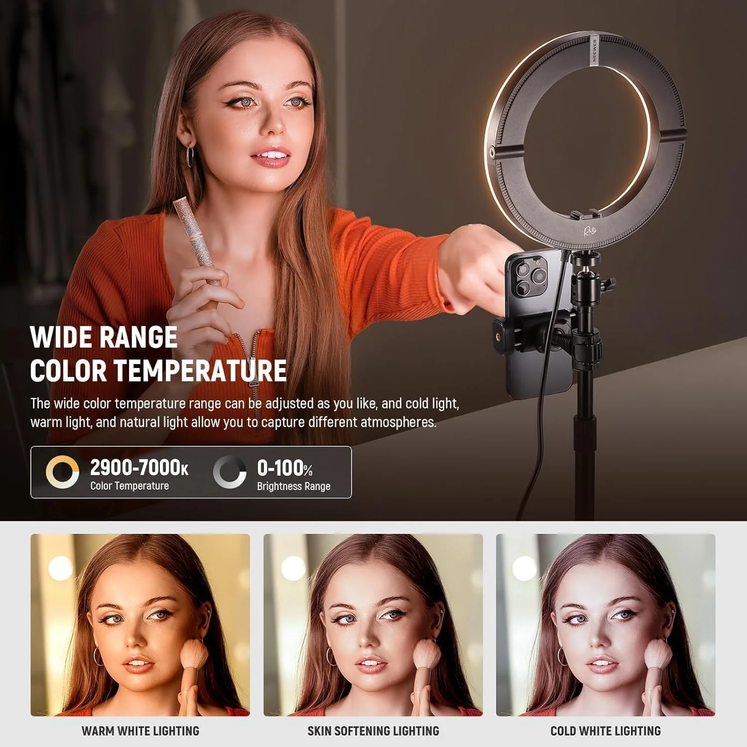 NEEWER High Power Bi-Color Desk Ring Light with Stand - Image 3