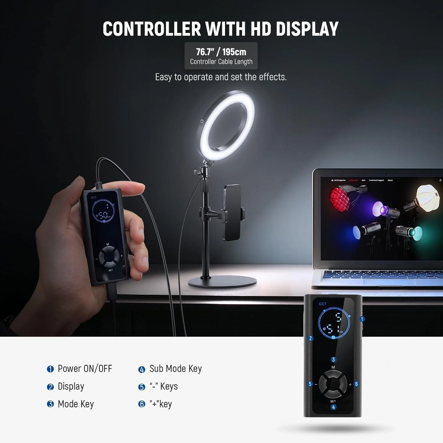 NEEWER High Power Bi-Color Desk Ring Light with Stand - Image 7
