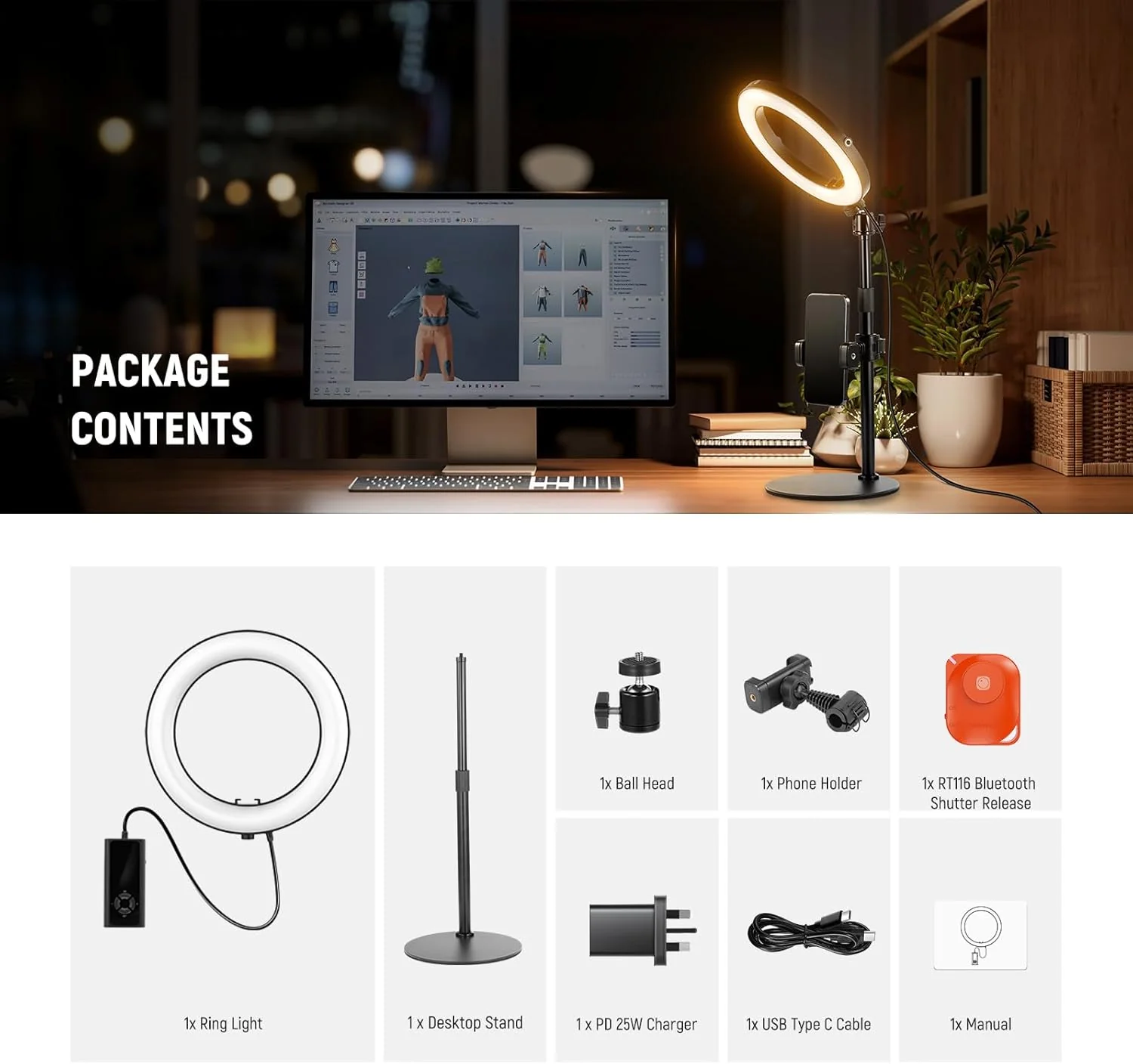 NEEWER High Power Bi-Color Desk Ring Light with Stand - Image 9