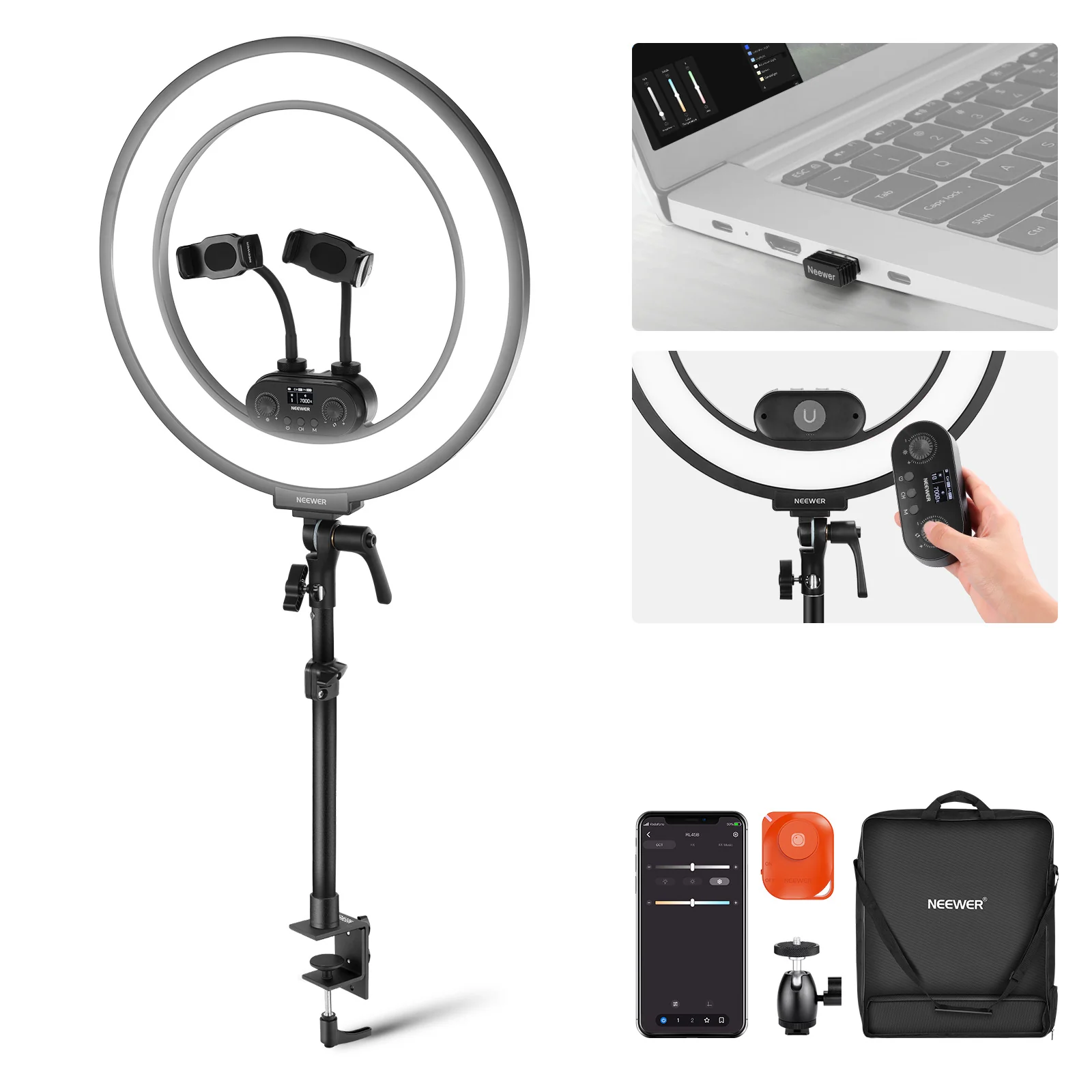 NEEWER RL45B 18" 45W Bi-Color Slim Edge Lit Ring Light Kit - Image 10
