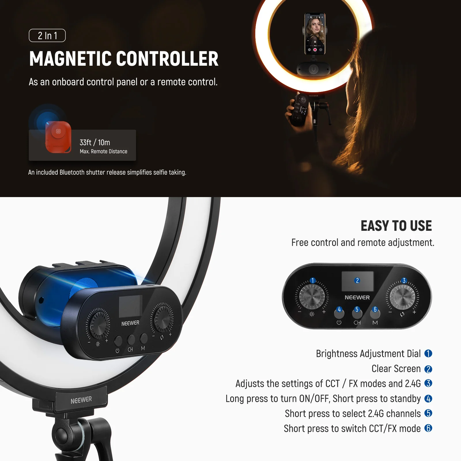 NEEWER RL45B 18" 45W Bi-Color Slim Edge Lit Ring Light Kit - Image 14