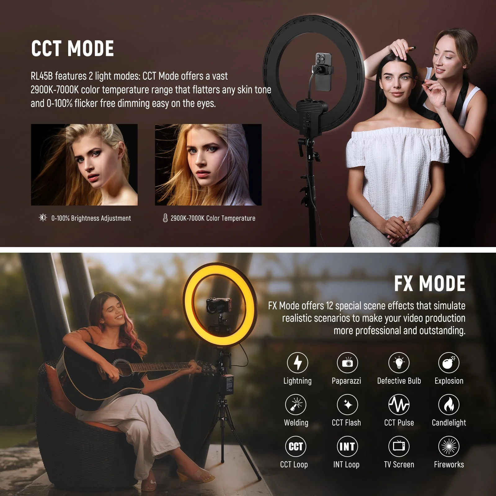NEEWER RL45B 18" 45W Bi-Color Slim Edge Lit Ring Light Kit - Image 4