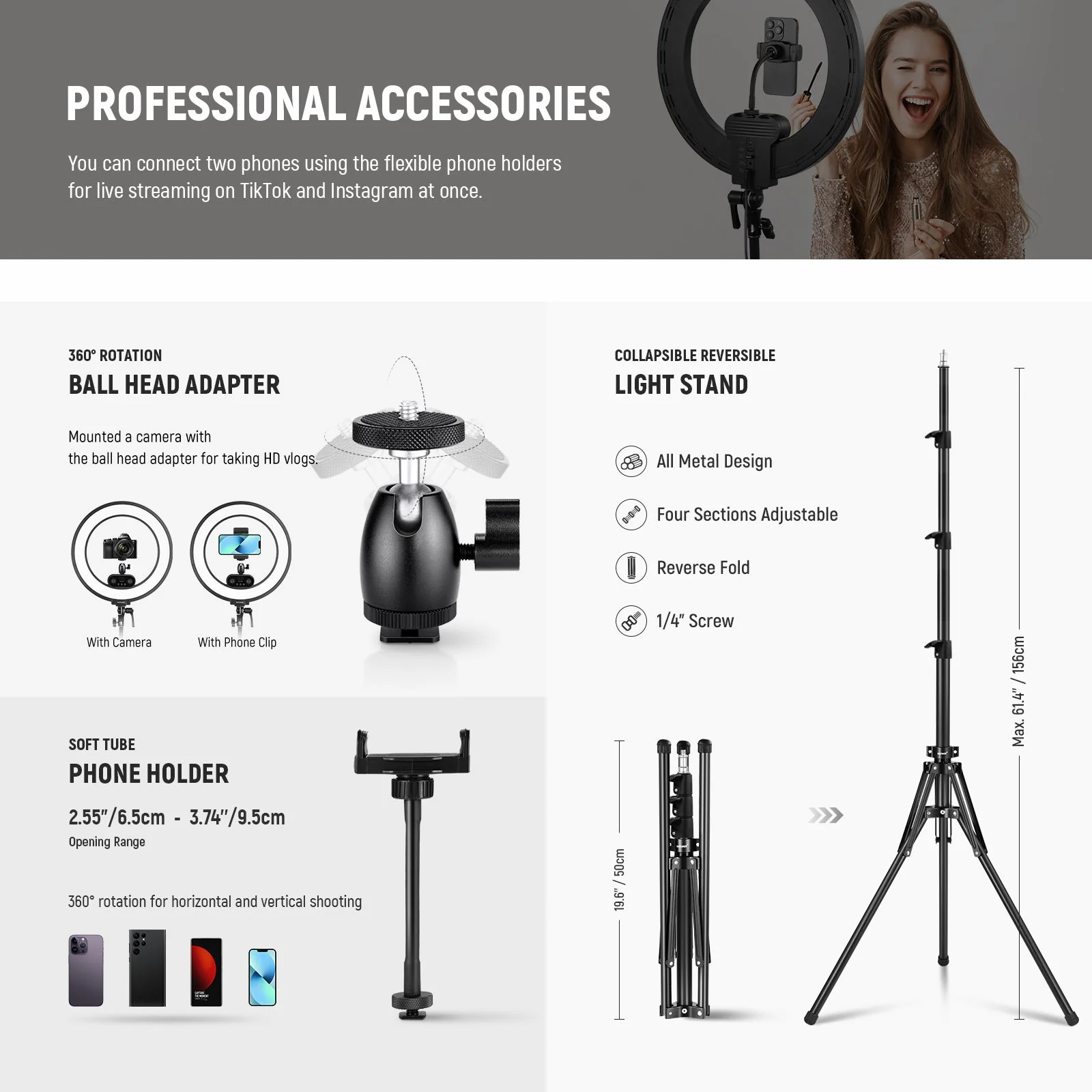 NEEWER RL45B 18" 45W Bi-Color Slim Edge Lit Ring Light Kit - Image 7