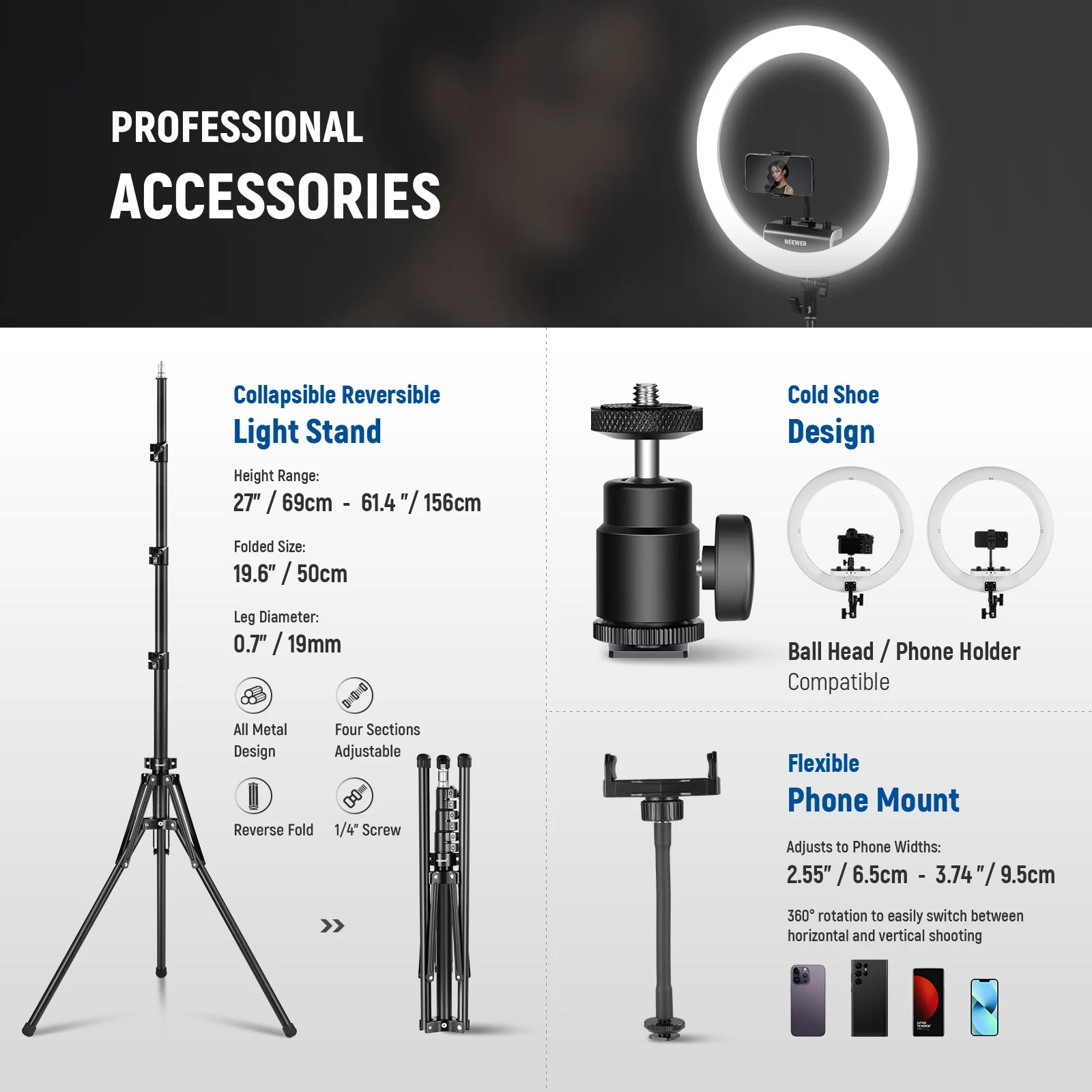 NEEWER RP18B Pro 18“ 45W Ultra Thin Ring Light Kit with Stand - Image 11