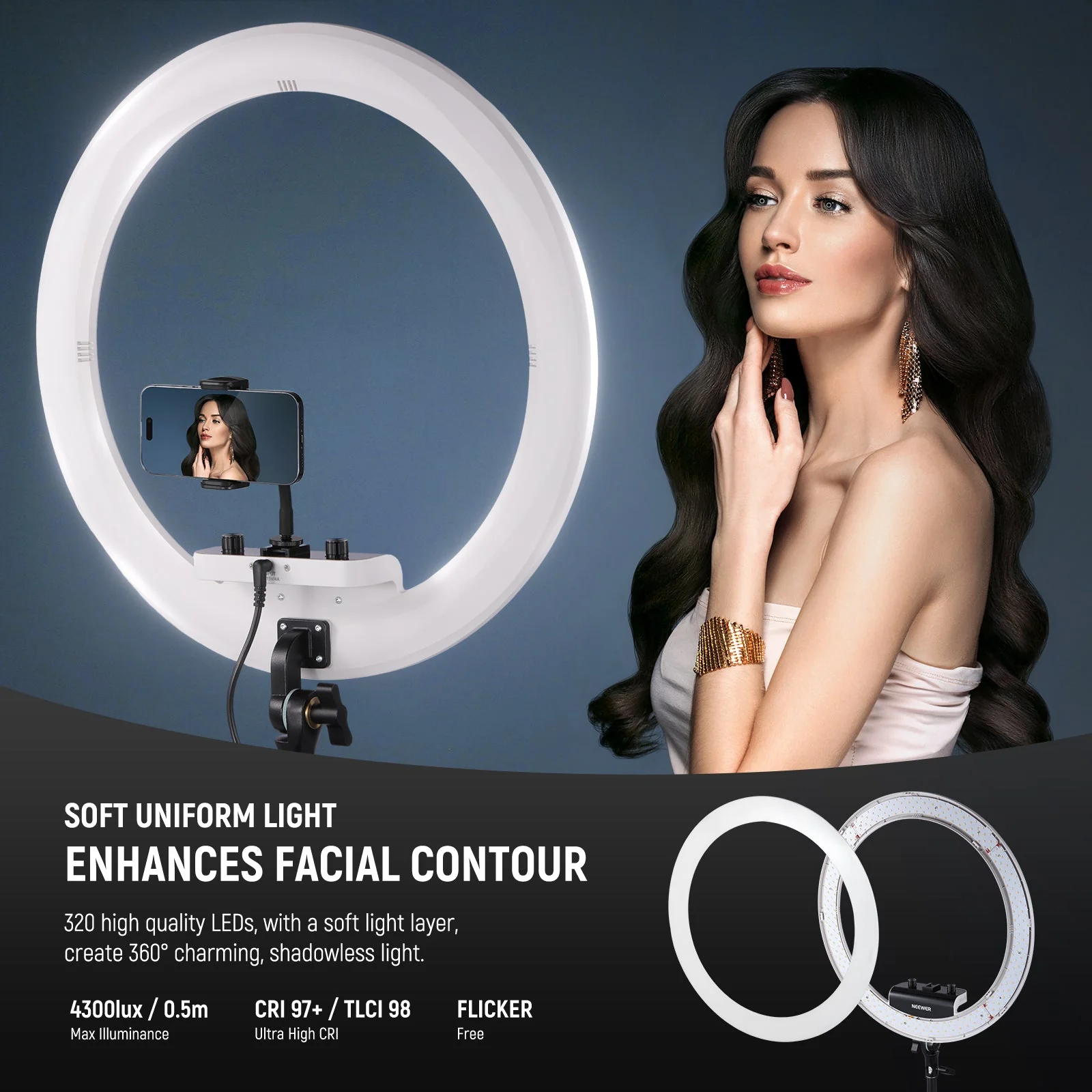 NEEWER RP18B Pro 18“ 45W Ultra Thin Ring Light Kit with Stand - Image 14
