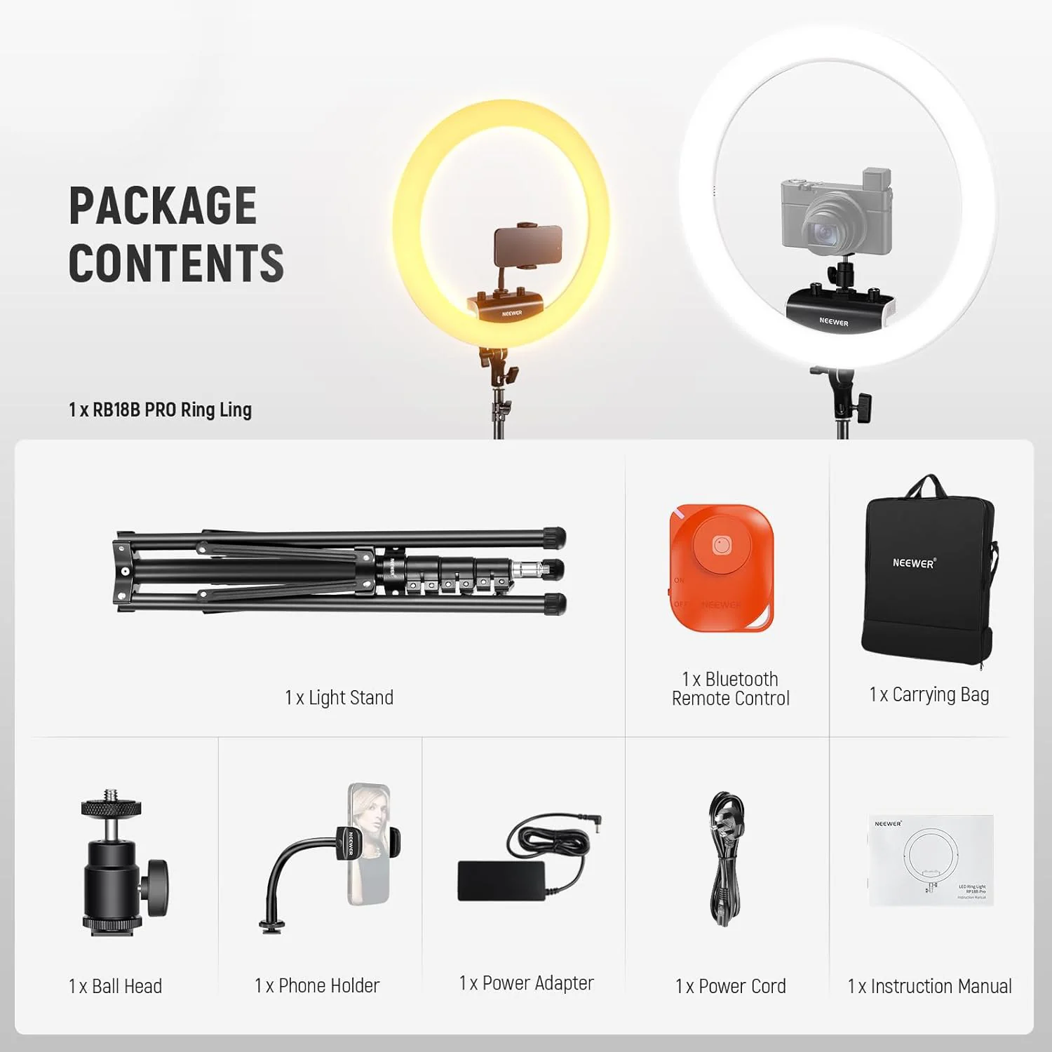 NEEWER RP18B Pro 18“ 45W Ultra Thin Ring Light Kit with Stand - Image 18