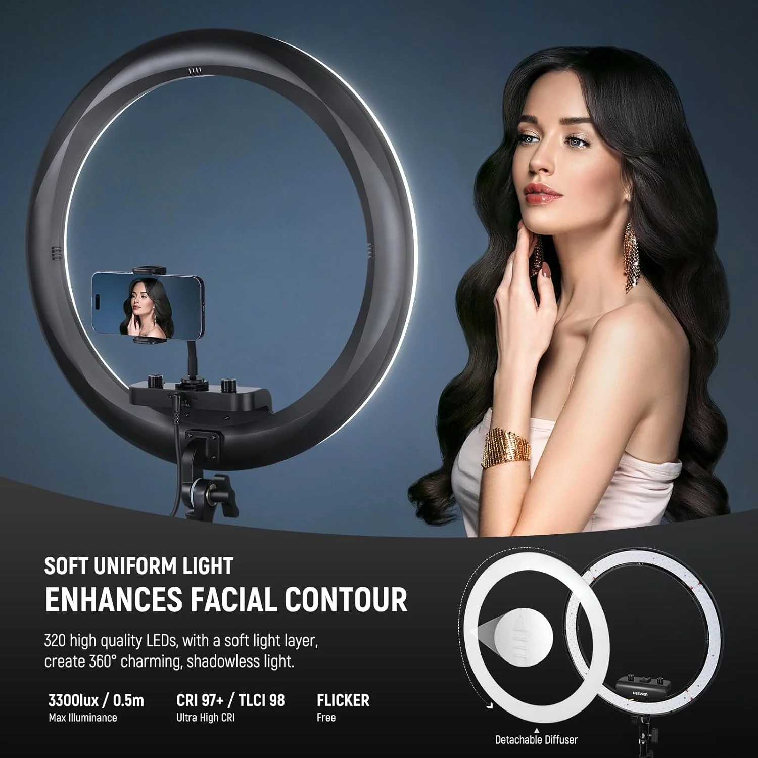 NEEWER RP18B Pro 18“ 45W Ultra Thin Ring Light Kit with Stand - Image 3