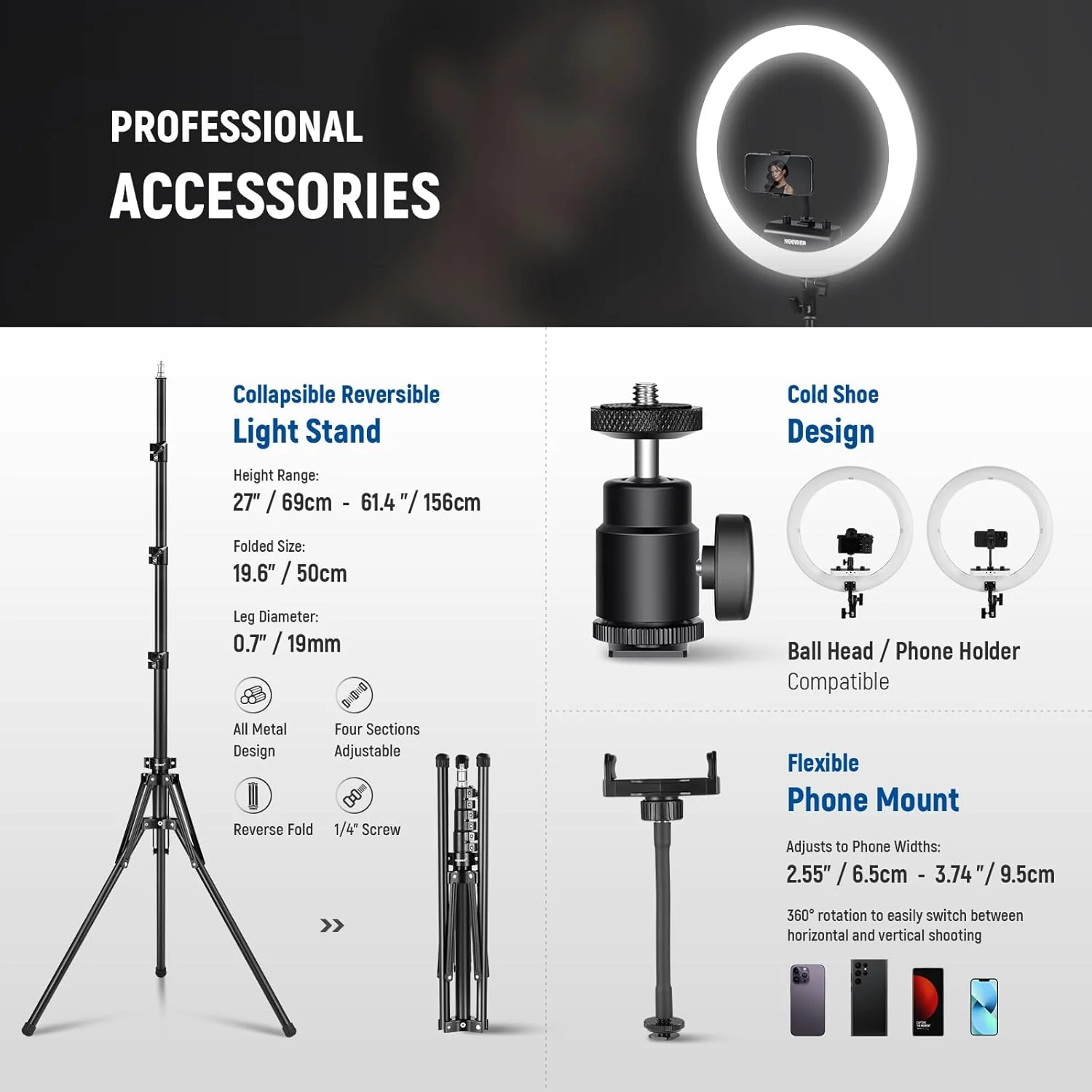 NEEWER RP18B Pro 18“ 45W Ultra Thin Ring Light Kit with Stand - Image 7