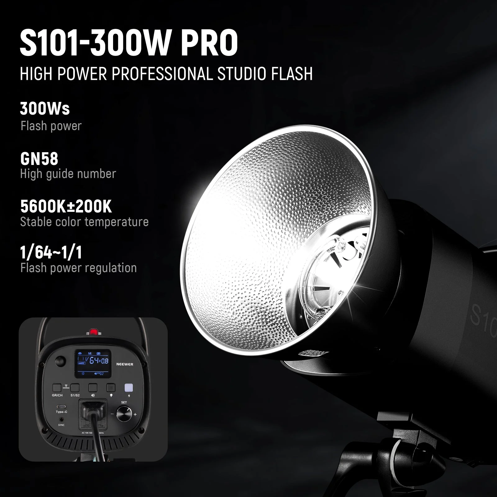 NEEWER S101-300W PRO Strobe Flash Monolight with Trigger - Image 2