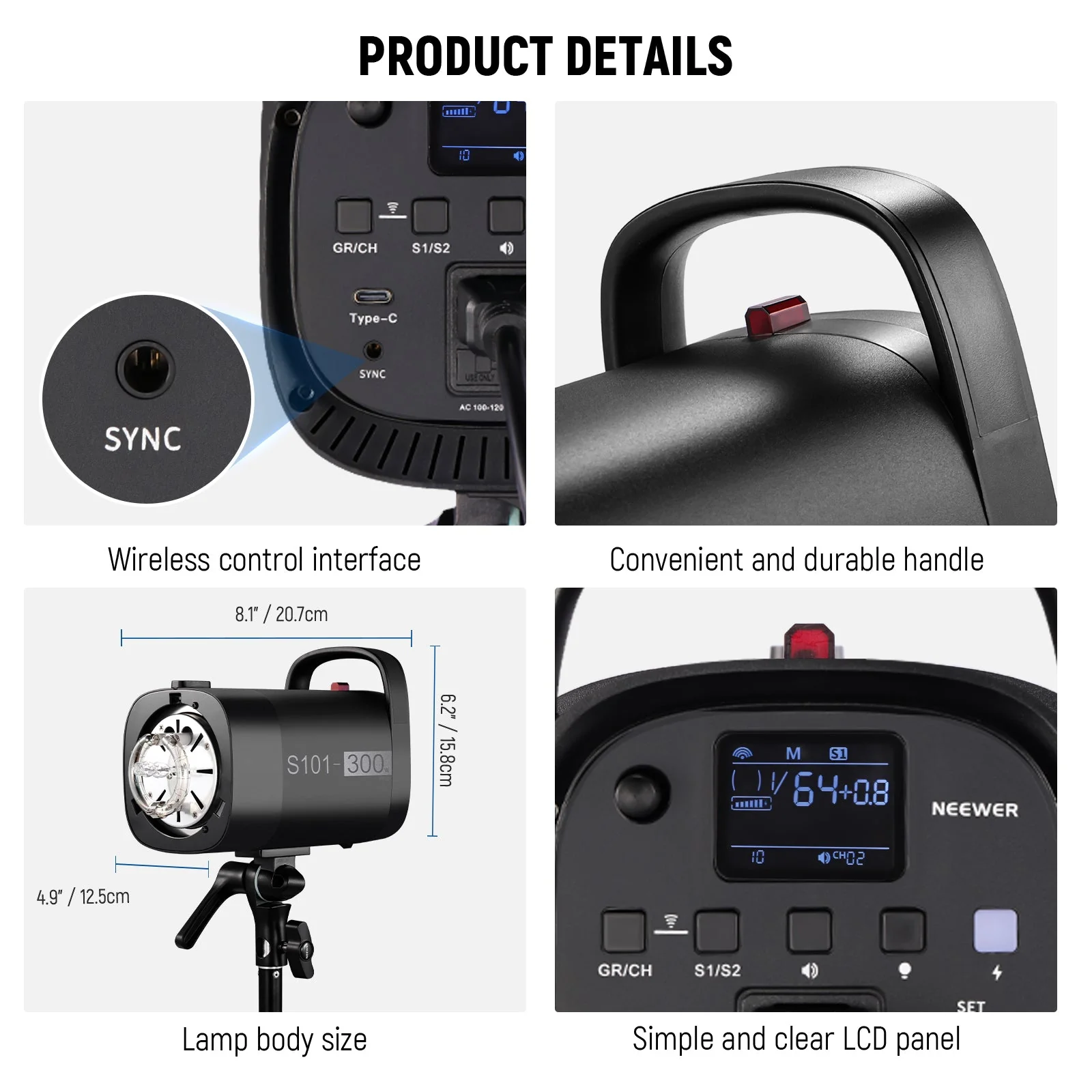 NEEWER S101-300W PRO Strobe Flash Monolight with Trigger - Image 8