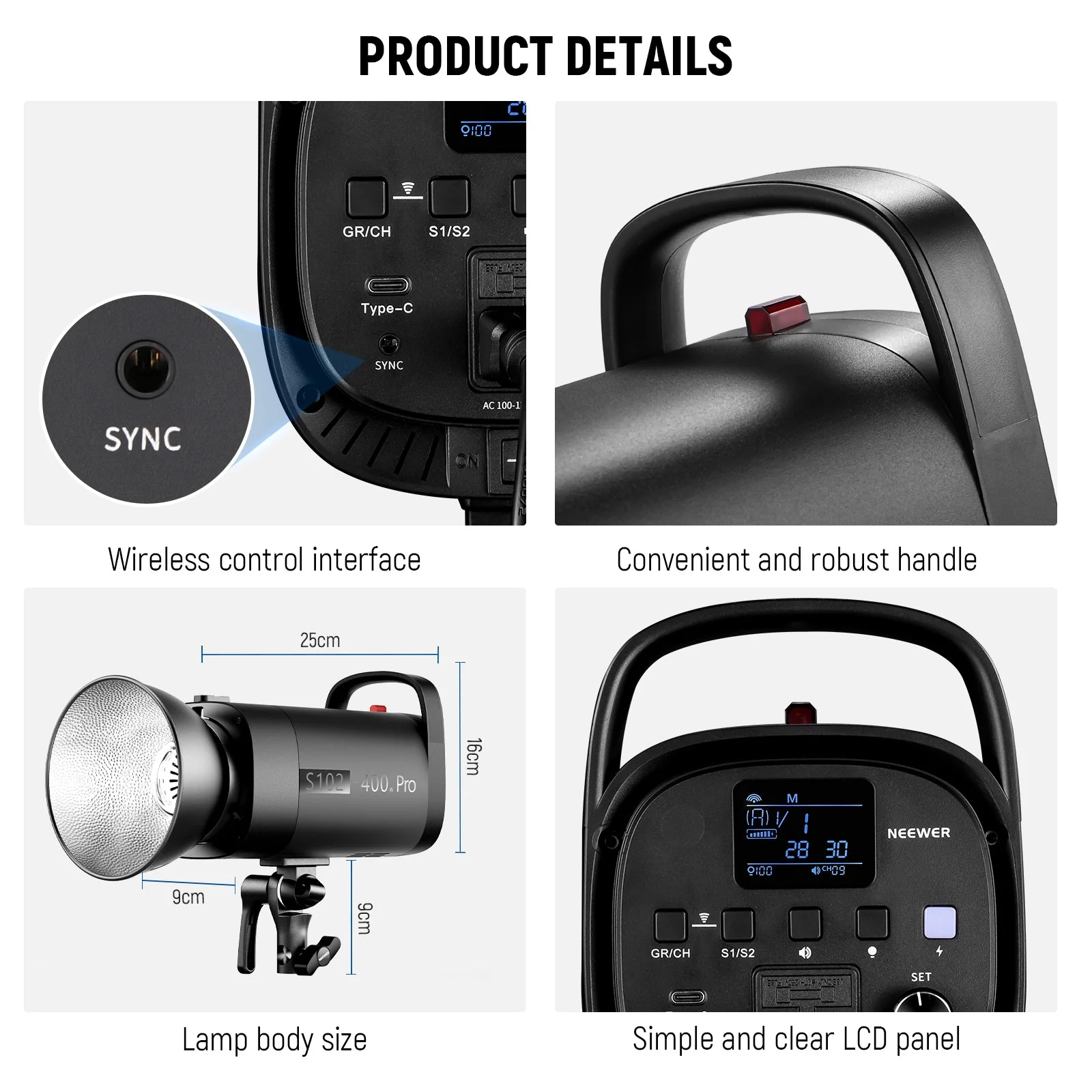 NEEWER S102-400W PRO 400Ws Output Strobe Flash Light with Trigger - Image 8
