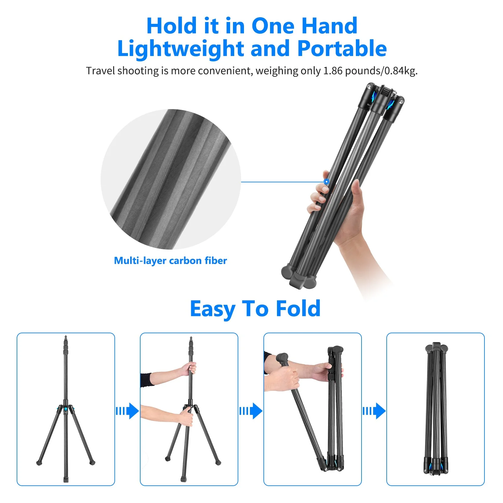 NEEWER 78.7"/200cm Carbon Fiber Tripod Light Stand with Bag - Image 2