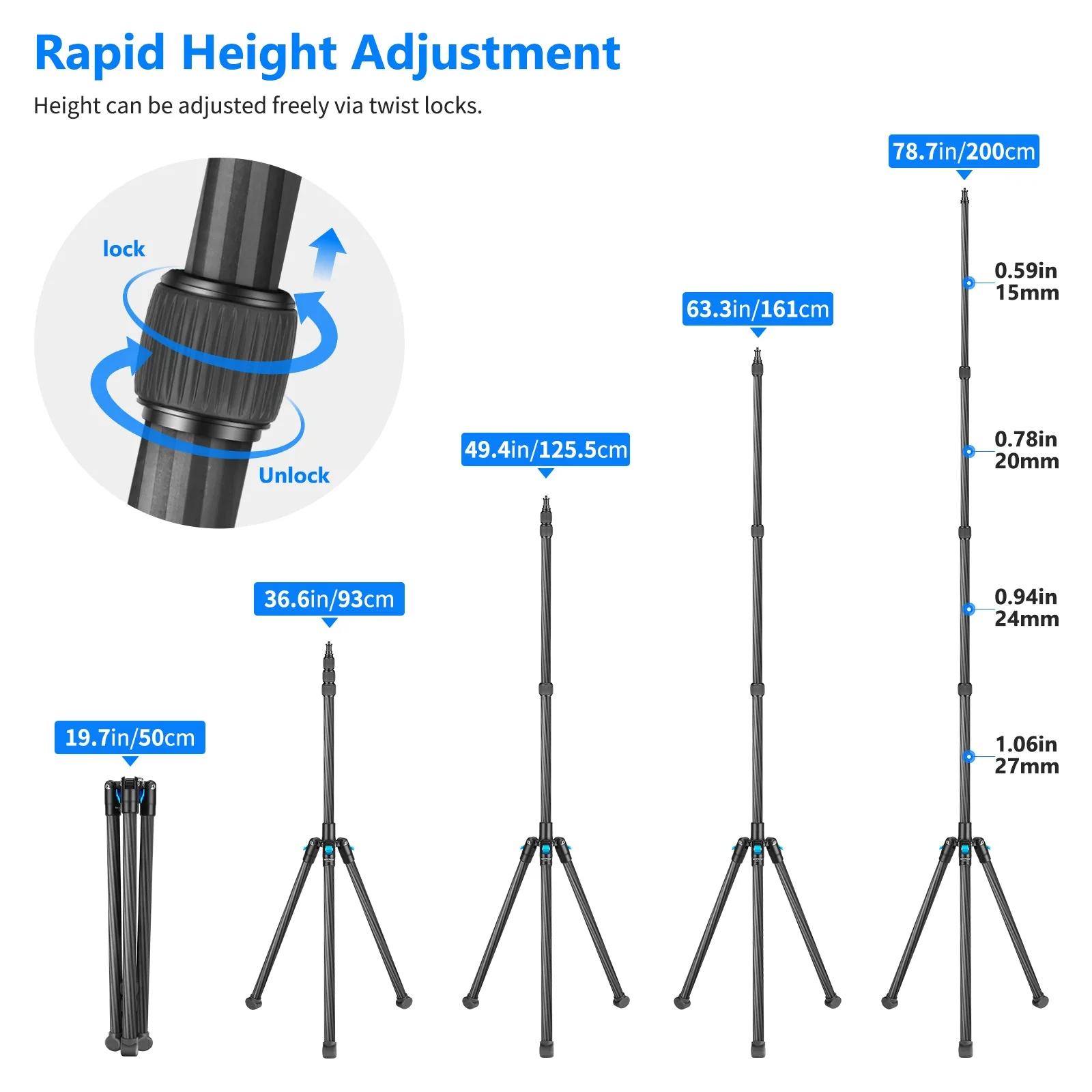 NEEWER 78.7"/200cm Carbon Fiber Tripod Light Stand with Bag - Image 3