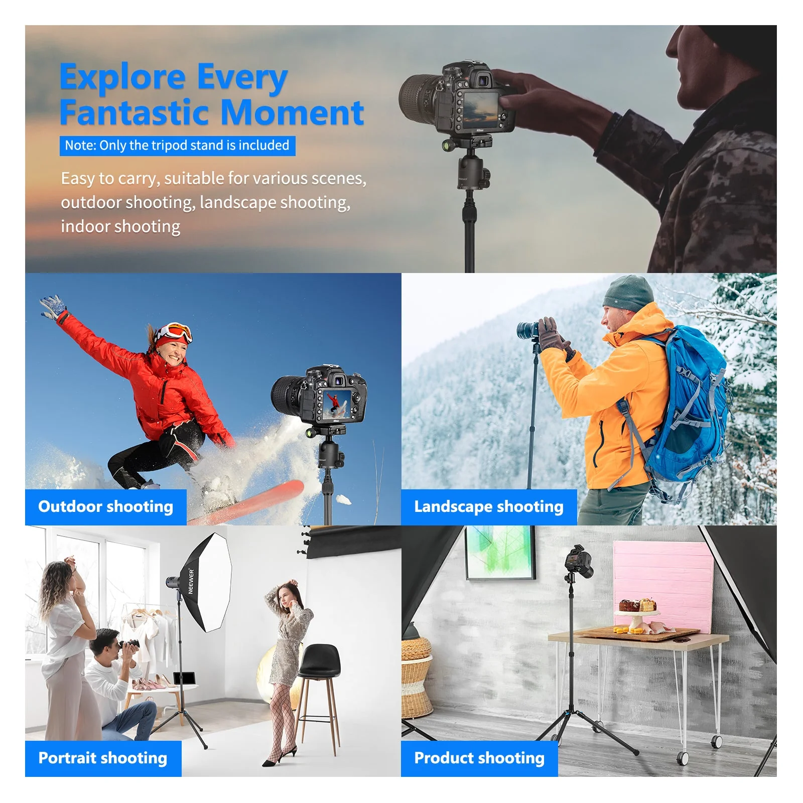 NEEWER 78.7"/200cm Carbon Fiber Tripod Light Stand with Bag - Image 4