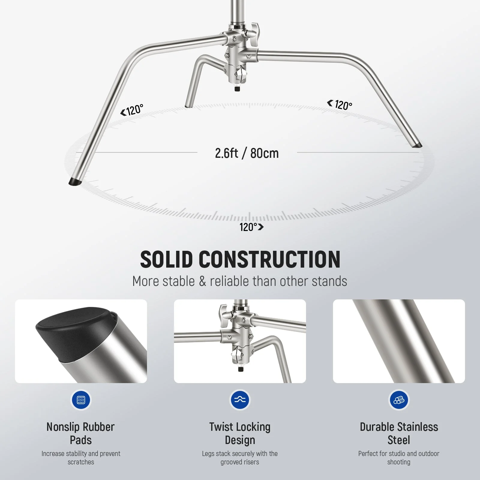 NEEWER SC172 172cm Stainless Steel Heavy Duty C Stand - Image 6