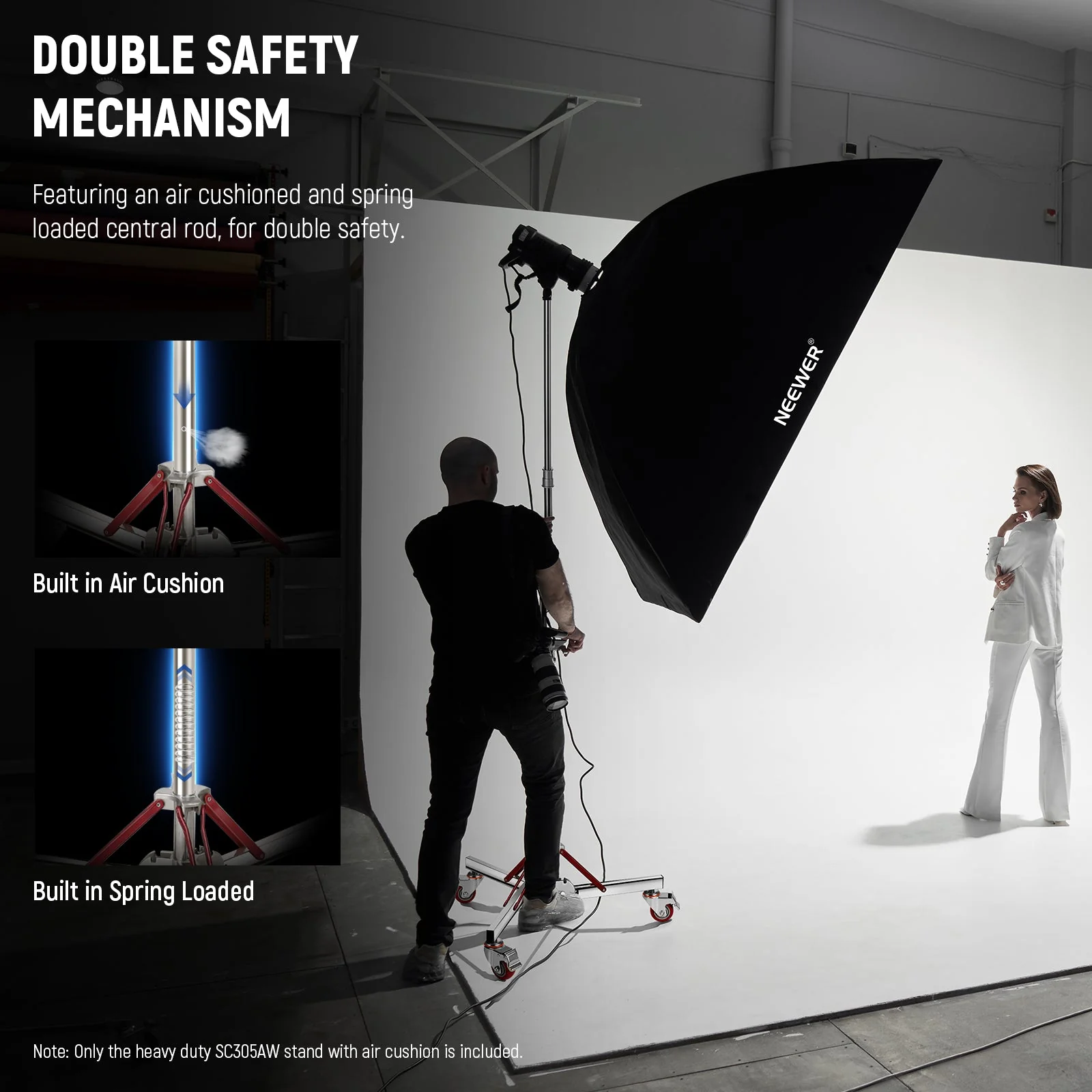 NEEWER SC305AW 10ft Stainless Steel Heavy Duty Wheeled Light Stand - Image 2