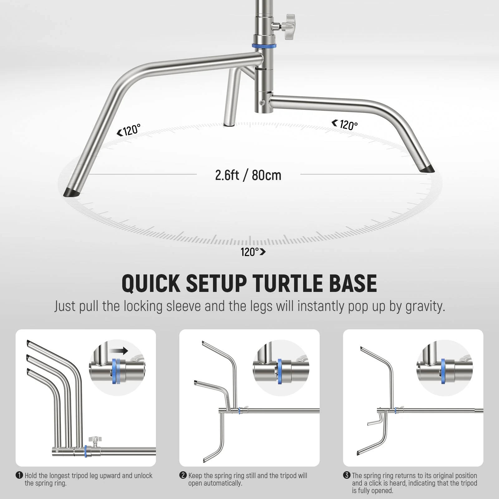 NEEWER SC320Q 10.5ft/320cm Stainless Steel Heavy Duty C Stand with Boom Arm - Image 3