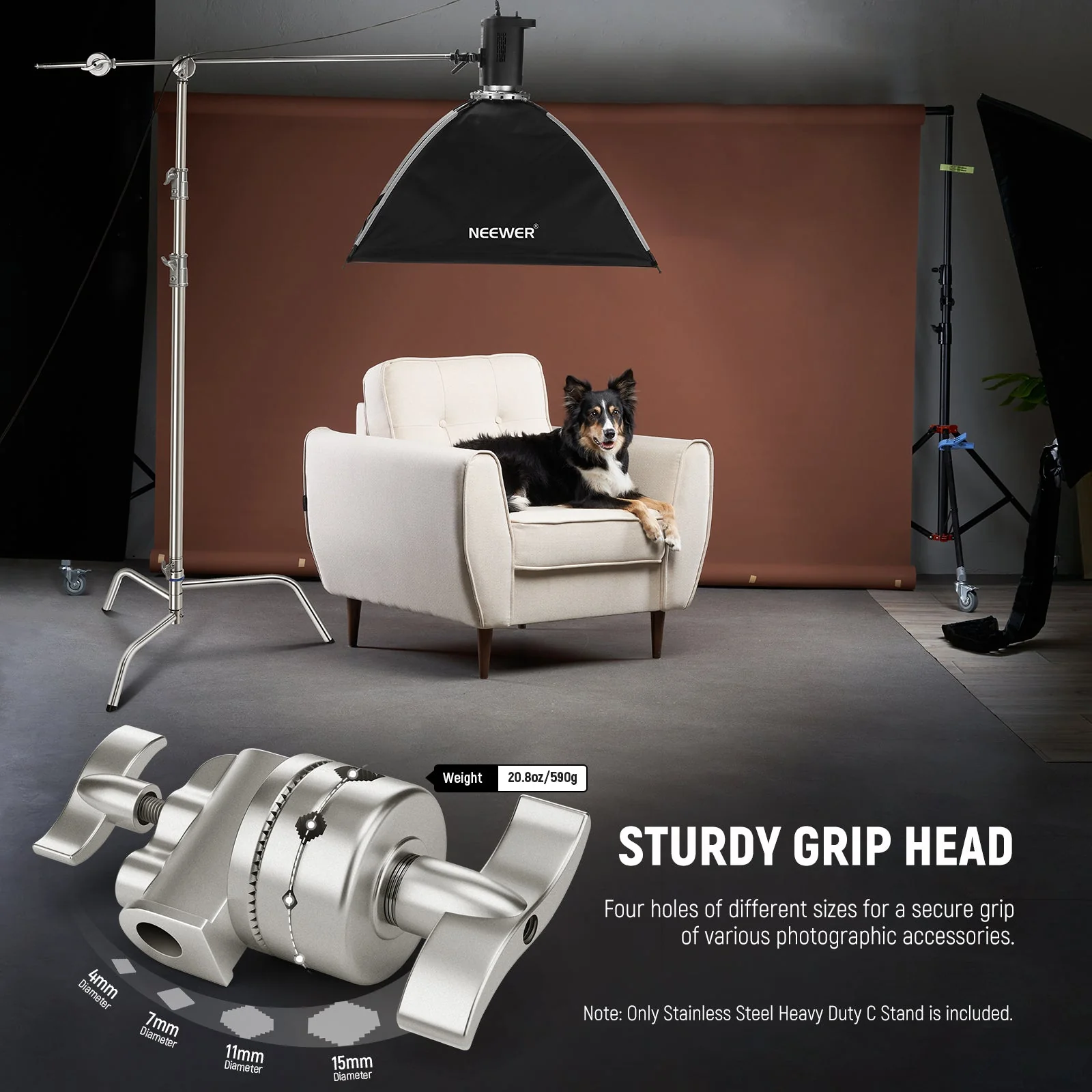 NEEWER SC320Q 10.5ft/320cm Stainless Steel Heavy Duty C Stand with Boom Arm - Image 5