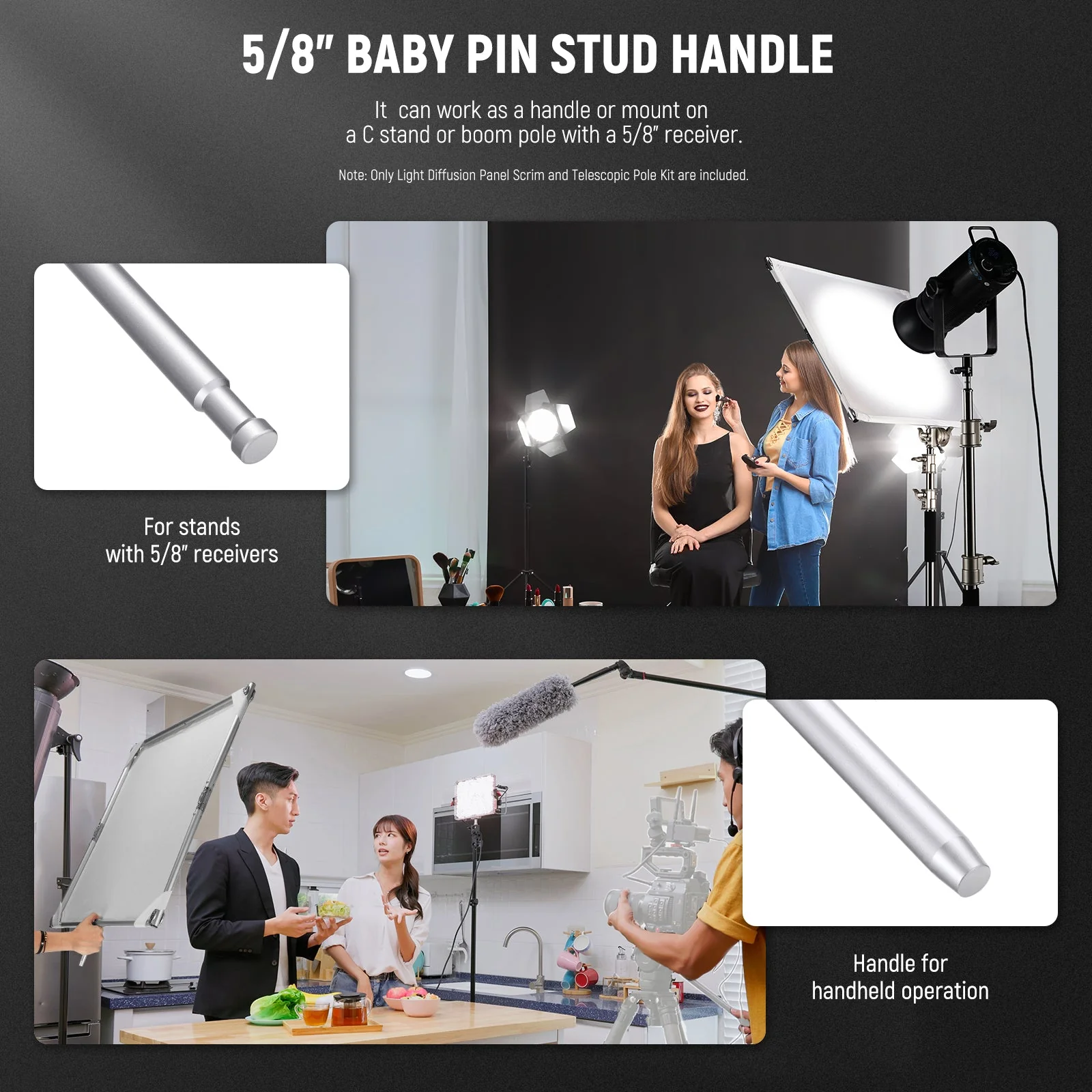 NEEWER SF7575F+MS-240AC Light Diffusion Panel Scrim Kit with Boom Pole - Image 7