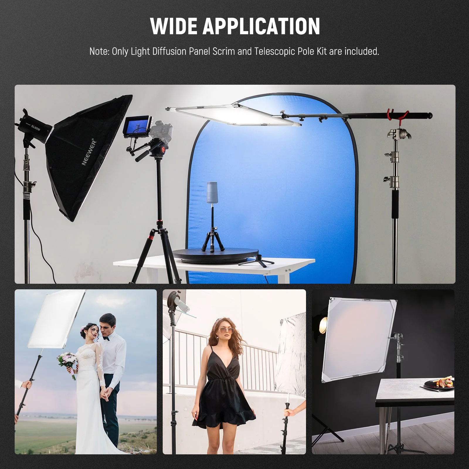 NEEWER SF7575F+MS-240AC Light Diffusion Panel Scrim Kit with Boom Pole - Image 8