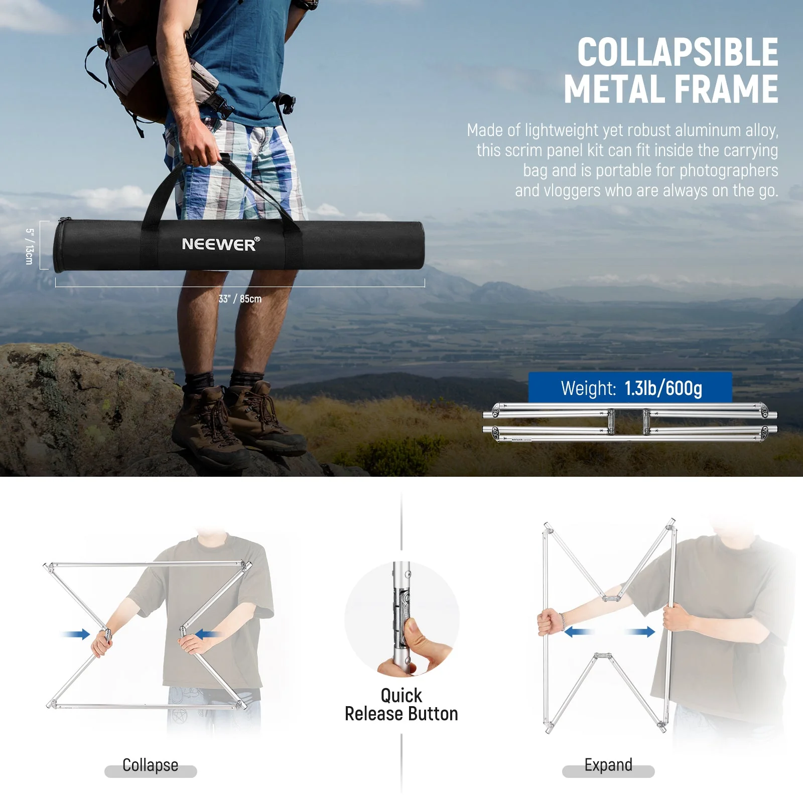 NEEWER SF7575F+MS-240AC Light Diffusion Panel Scrim Kit with Boom Pole - Image 9