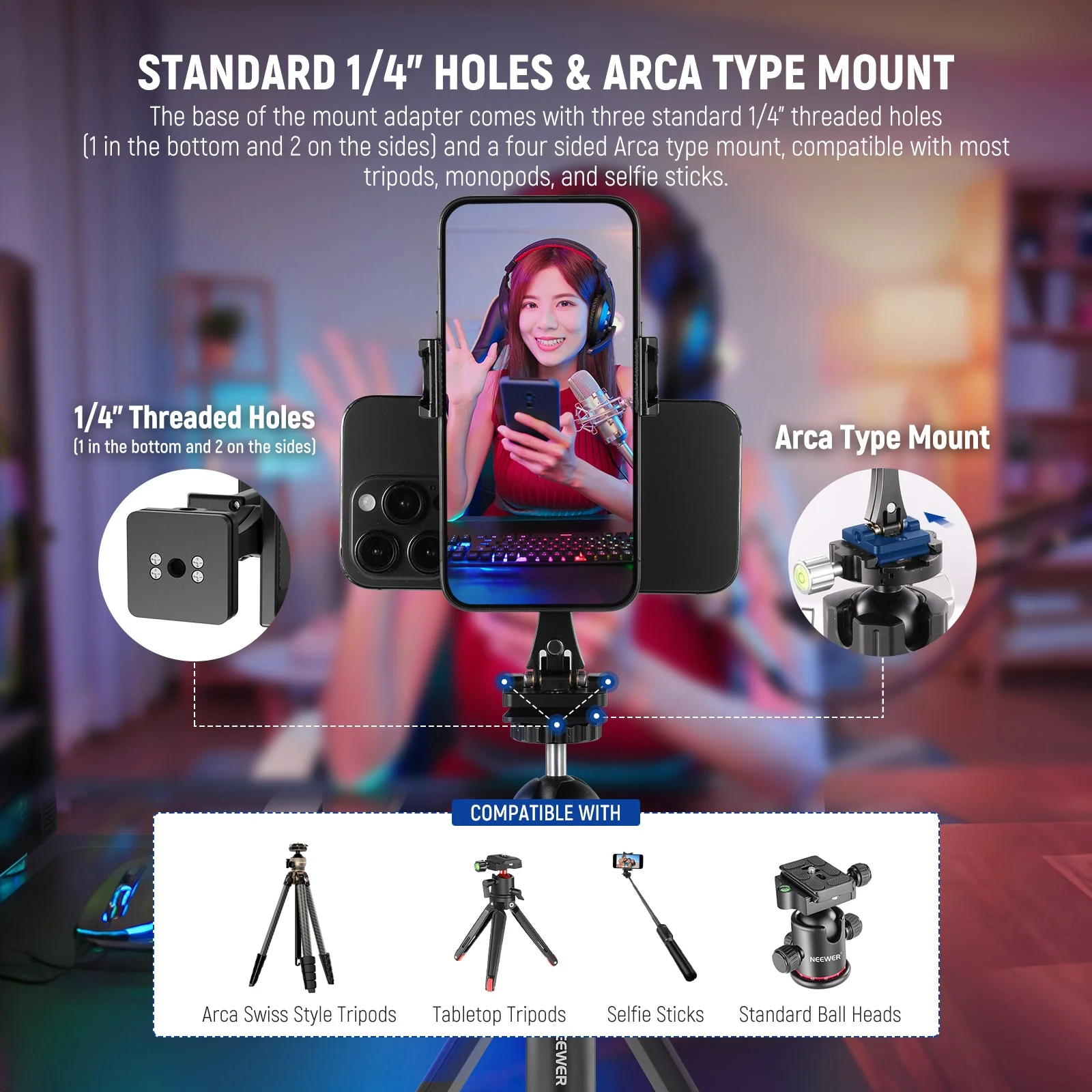 NEEWER SP-08 Metal Phone Tripod Mount Adapter - Image 6