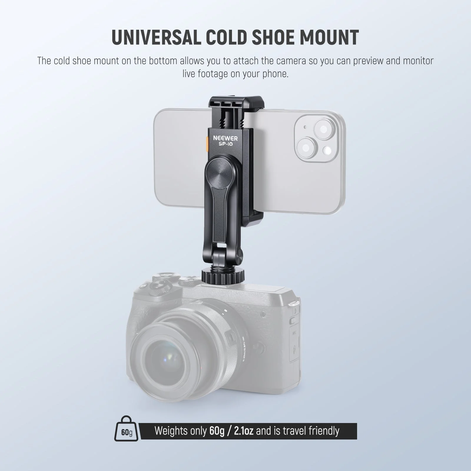NEEWER BASICS SP-10 Phone Tripod Mount Holder with 1/4" Thread & Cold Shoe - Image 4