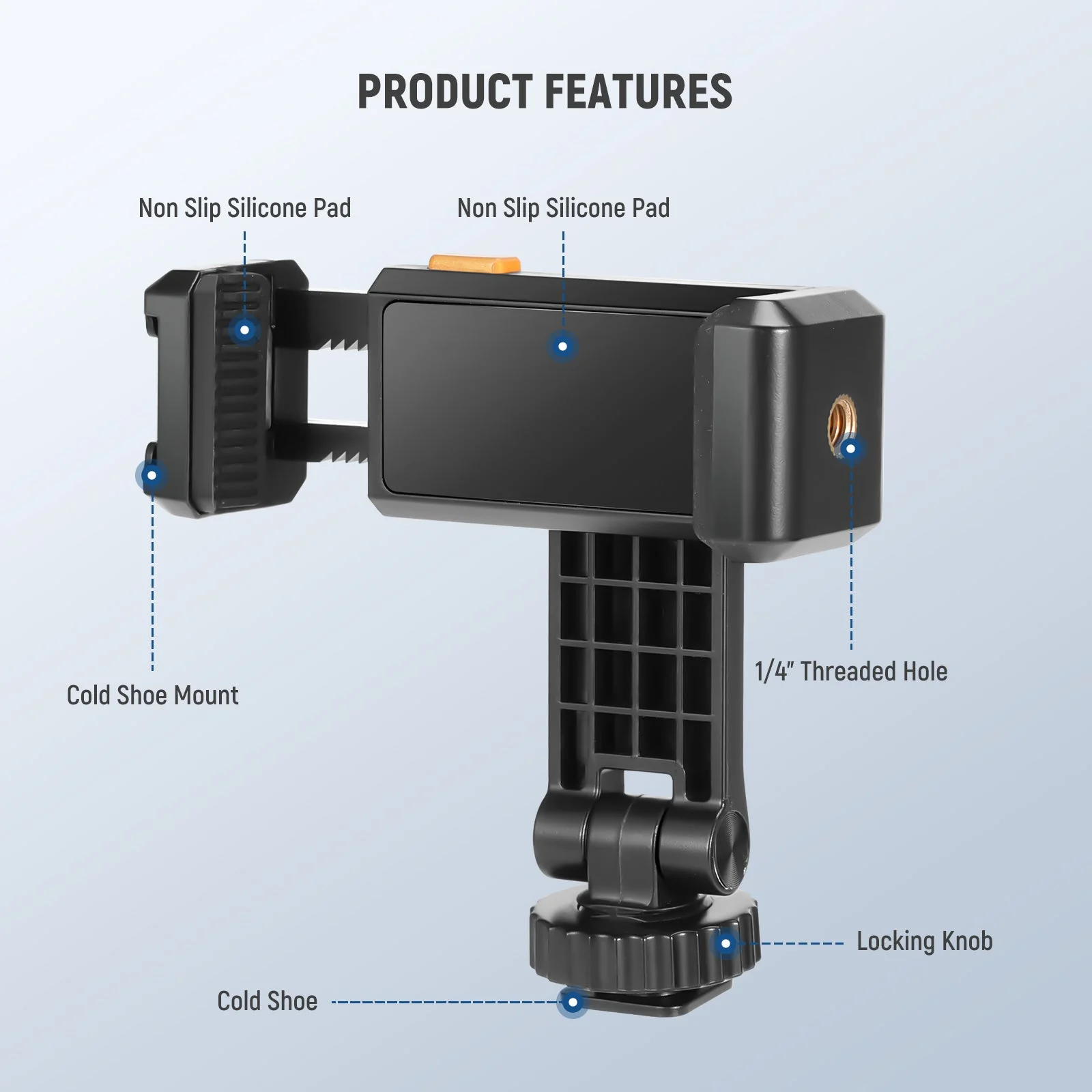 NEEWER BASICS SP-10 Phone Tripod Mount Holder with 1/4" Thread & Cold Shoe - Image 7