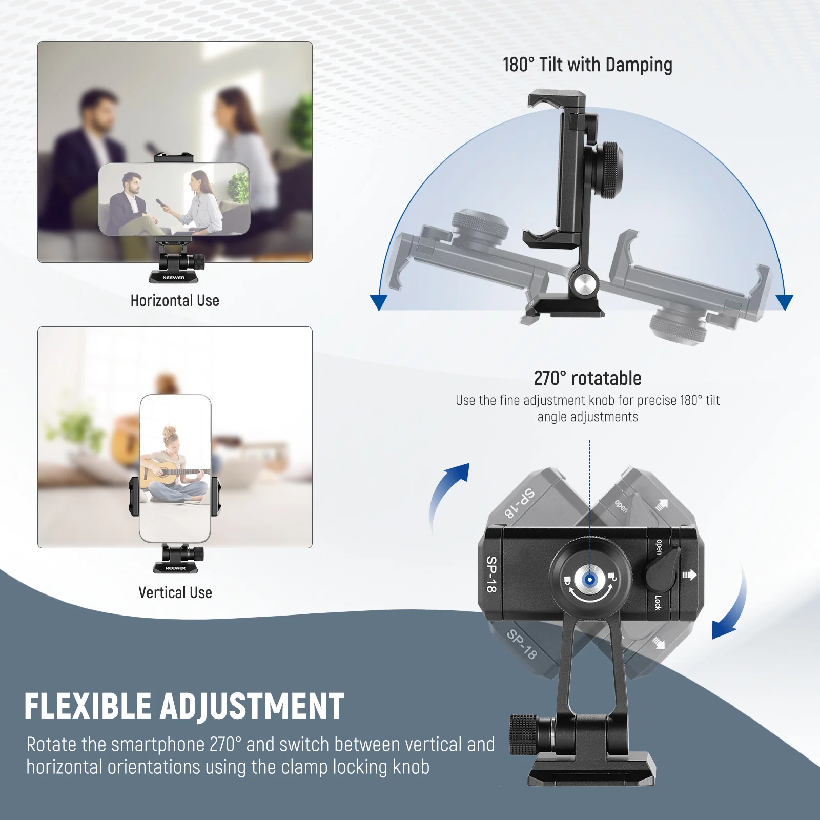 NEEWER SP-18 Phone Tripod Mount Adapter with Arca Type QR Base - Image 4