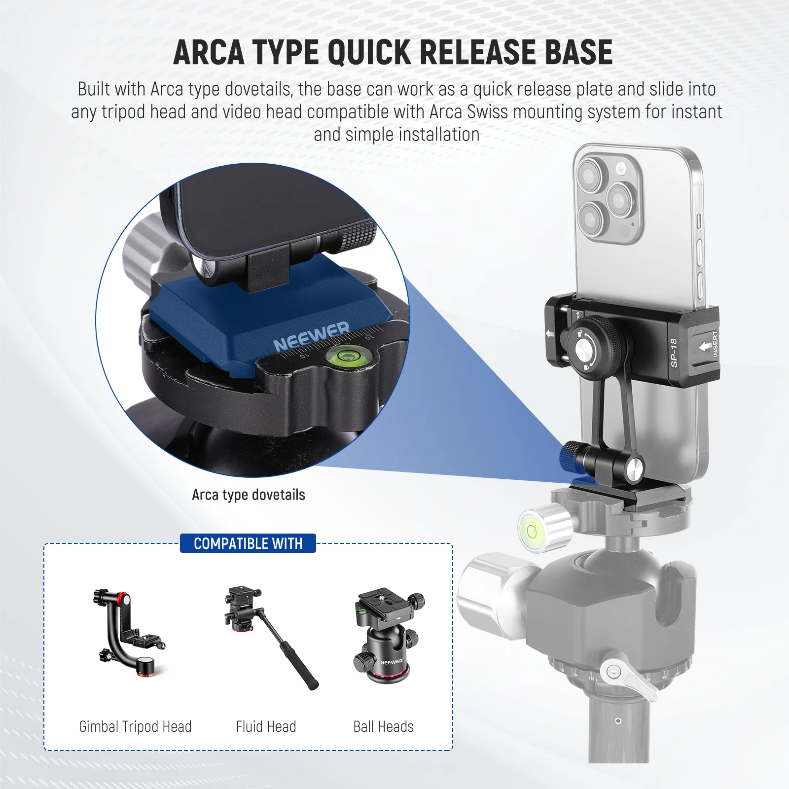 NEEWER SP-18 Phone Tripod Mount Adapter with Arca Type QR Base - Image 6
