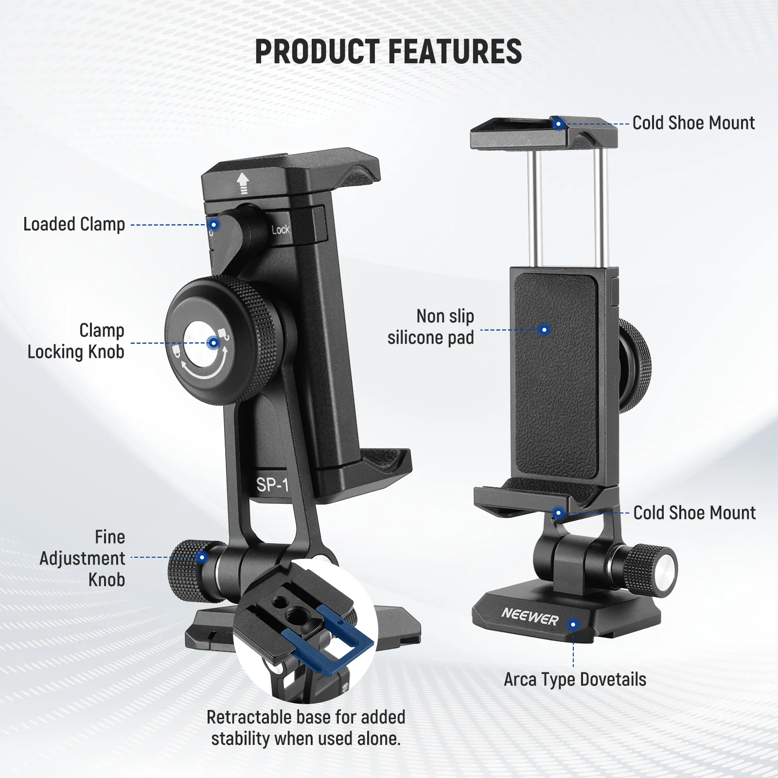 NEEWER SP-18 Phone Tripod Mount Adapter with Arca Type QR Base - Image 8