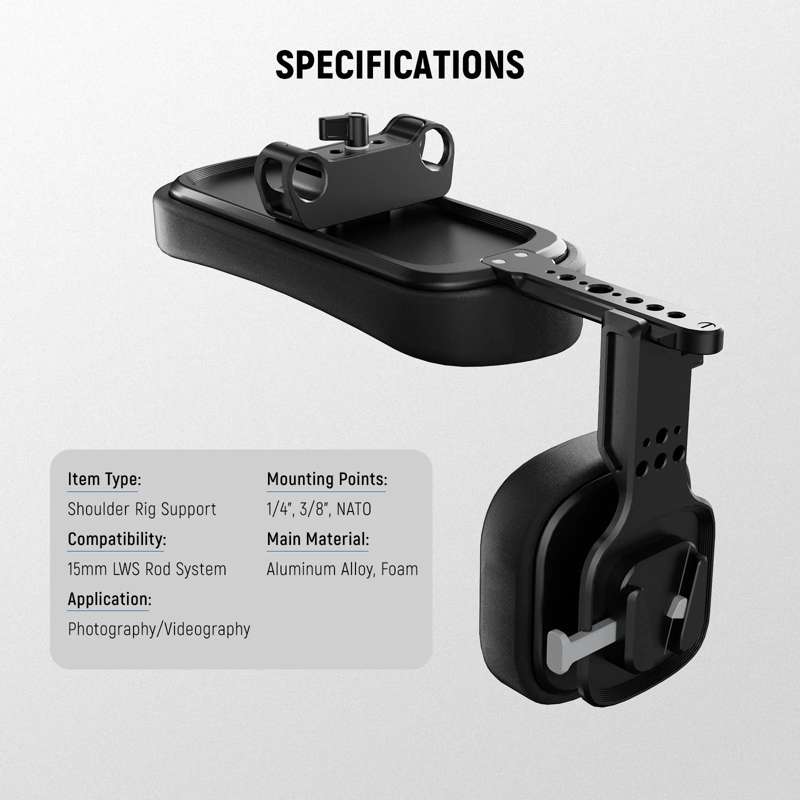 NEEWER SR016 15mm LWS Self Adjusting Shoulder Pad with V Mount Battery Plate - Image 7