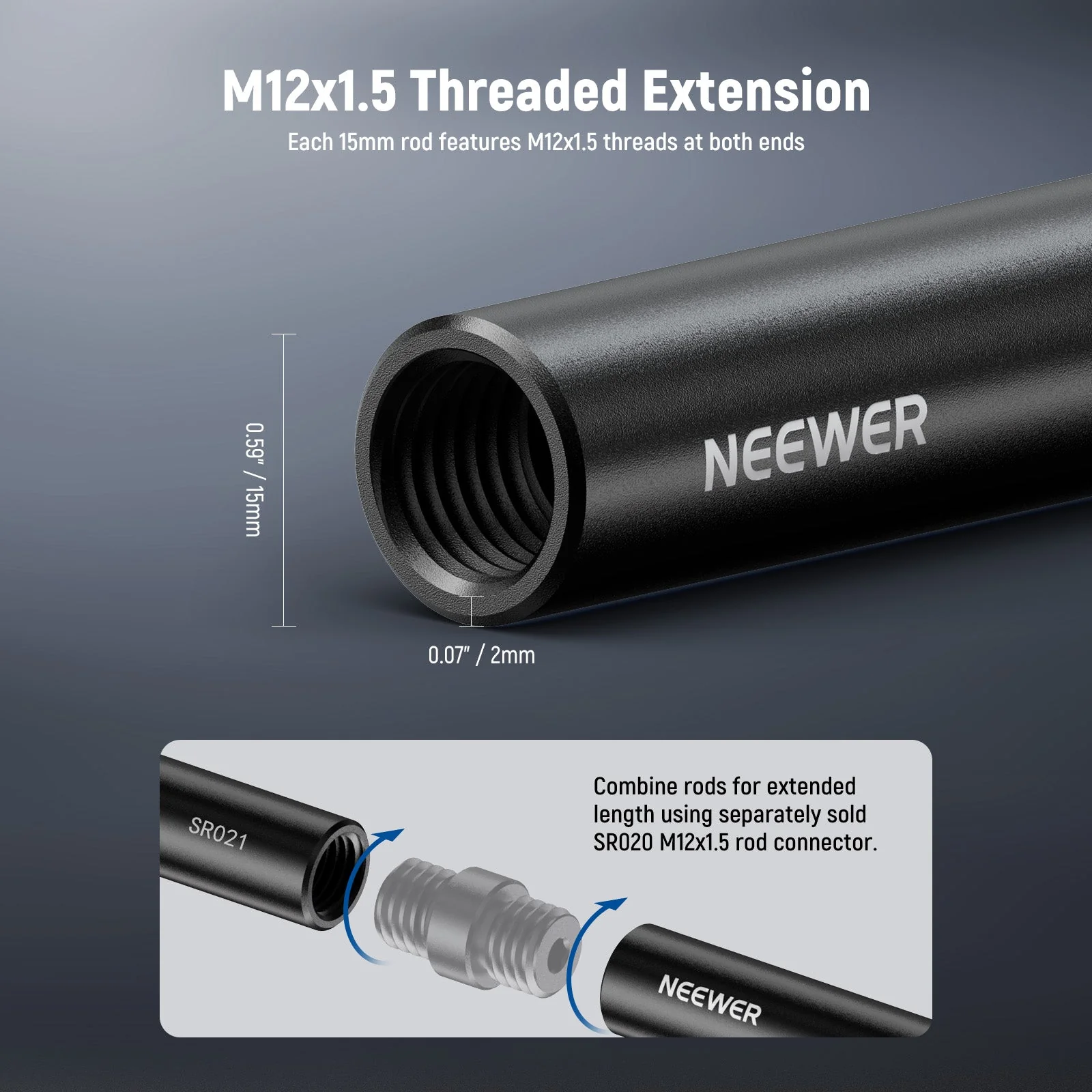 NEEWER SR021 2 Pack 15mm Aluminum Alloy Extendable - Image 3