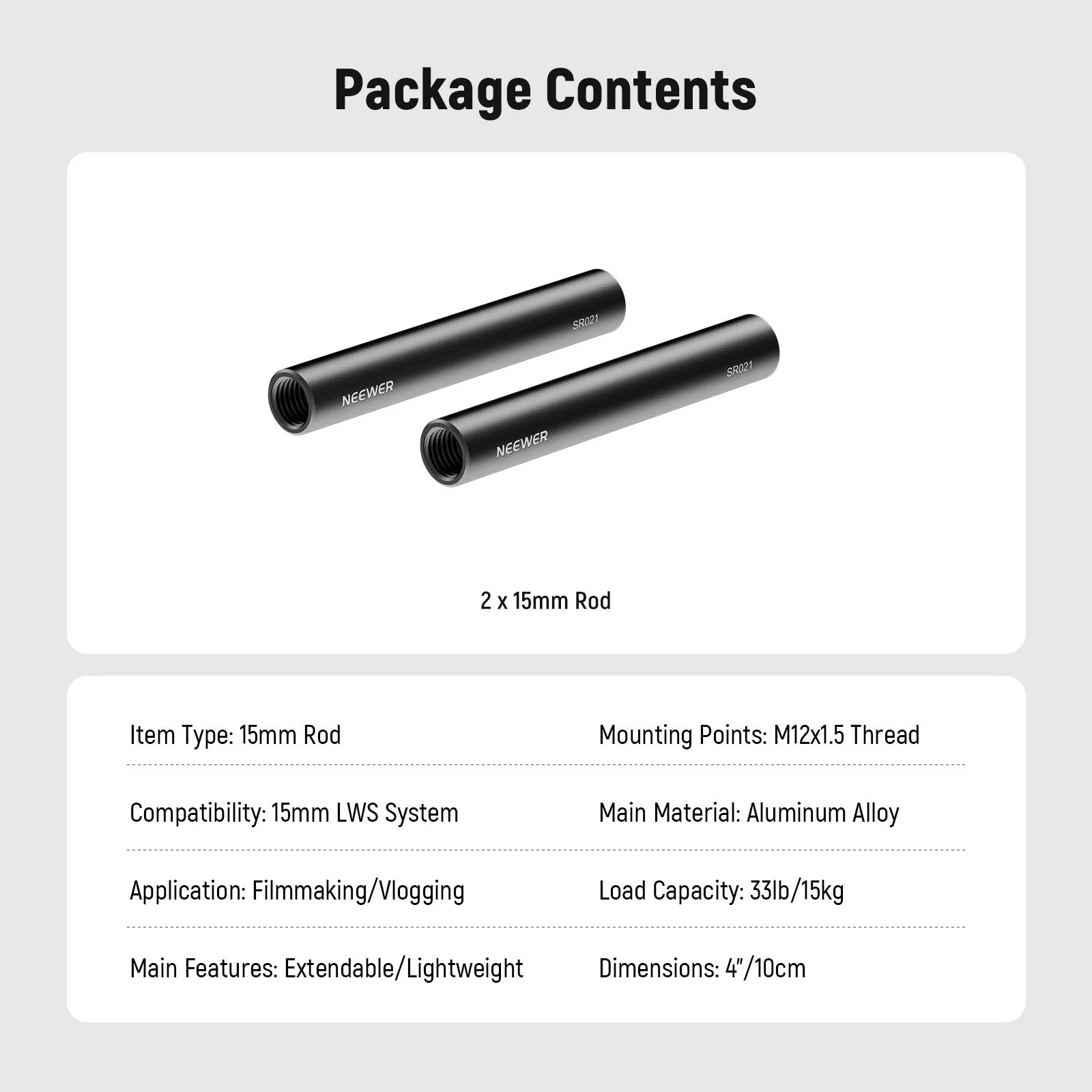 NEEWER SR021 2 Pack 15mm Aluminum Alloy Extendable - Image 7
