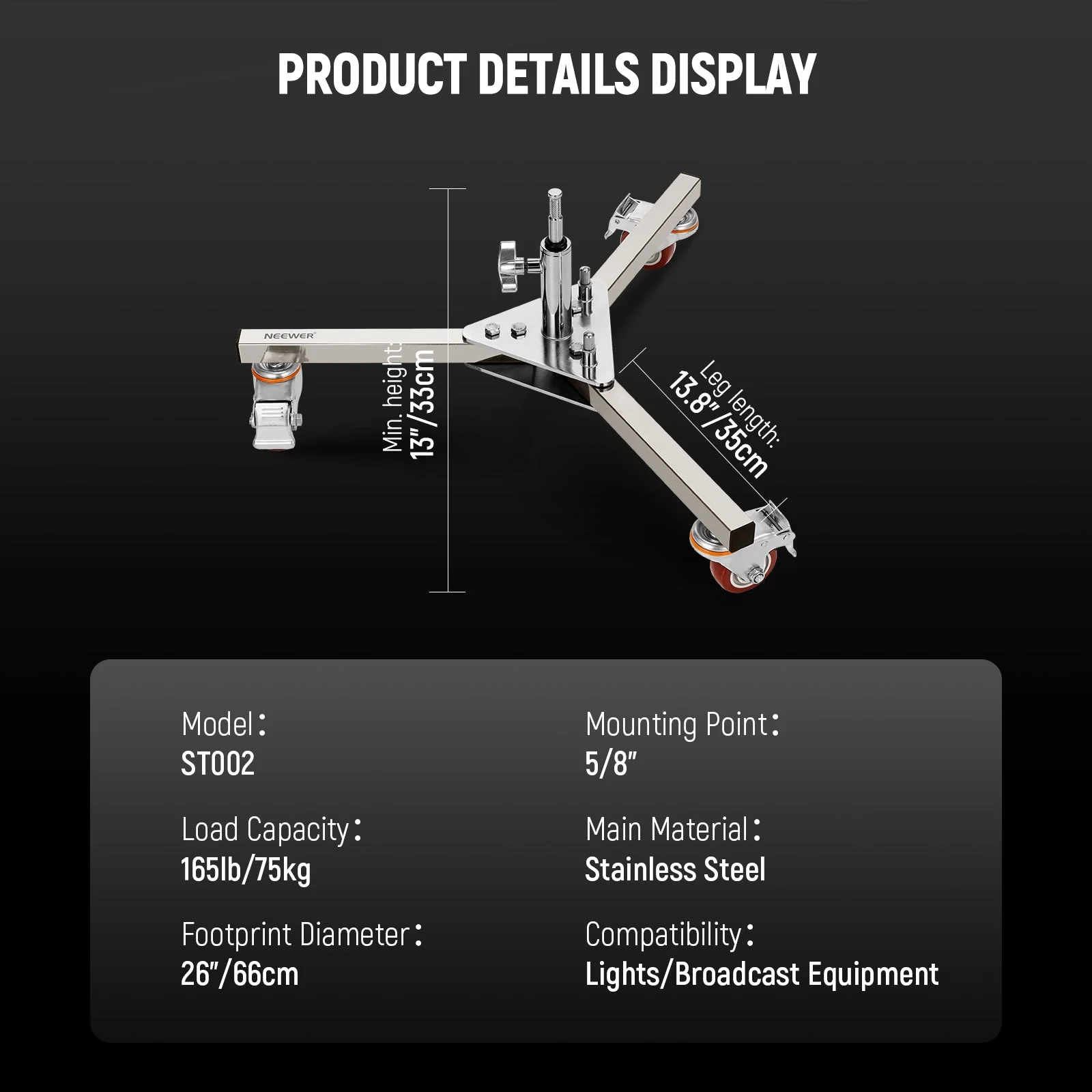 NEEWER ST002 Heavy Duty Stainless Steel Light Stand - Image 9