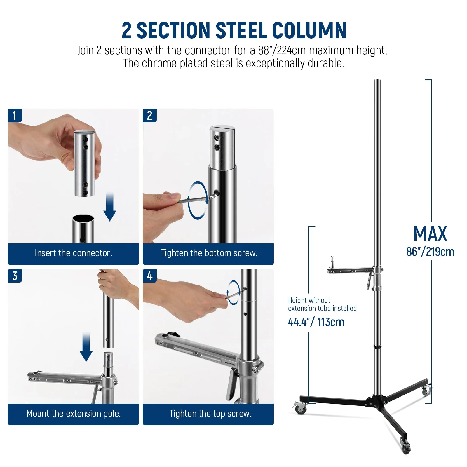 NEEWER ST003 88"/224cm Stainless Steel Light Stand - Image 4
