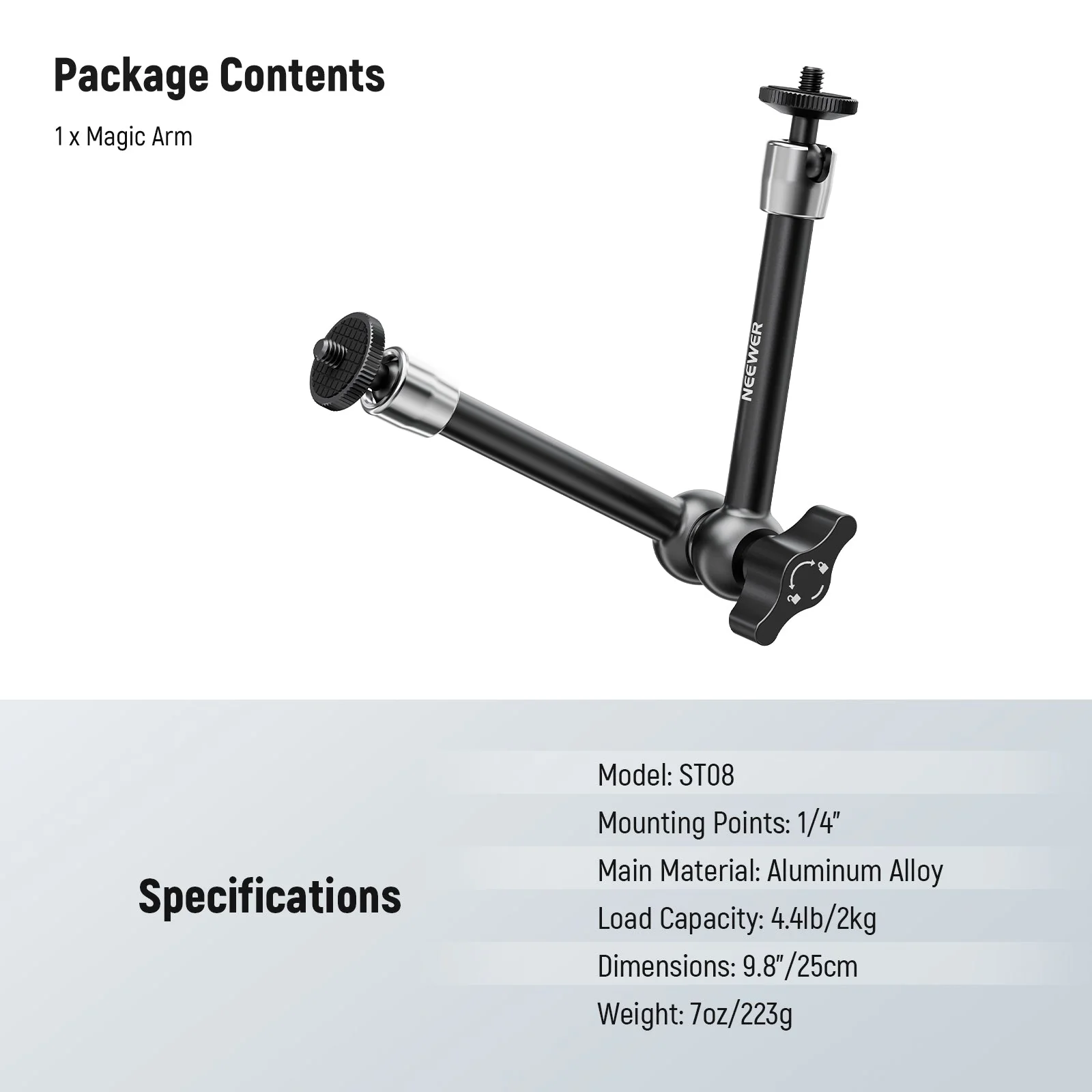 NEEWER ST08 9.8"/25cm Aluminum Alloy Magic Arm - Image 7
