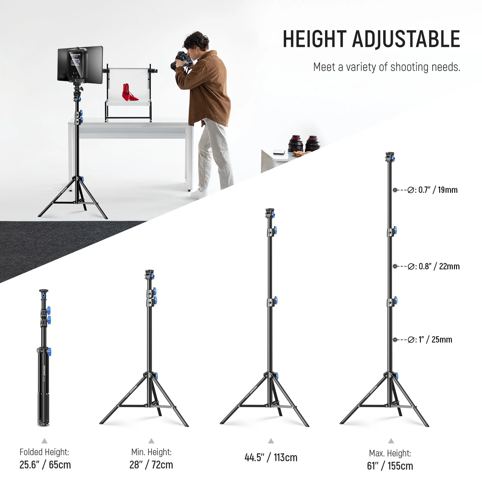 NEEWER ST155A 28"-61"/72-155cm Photography Light Stand - Image 3